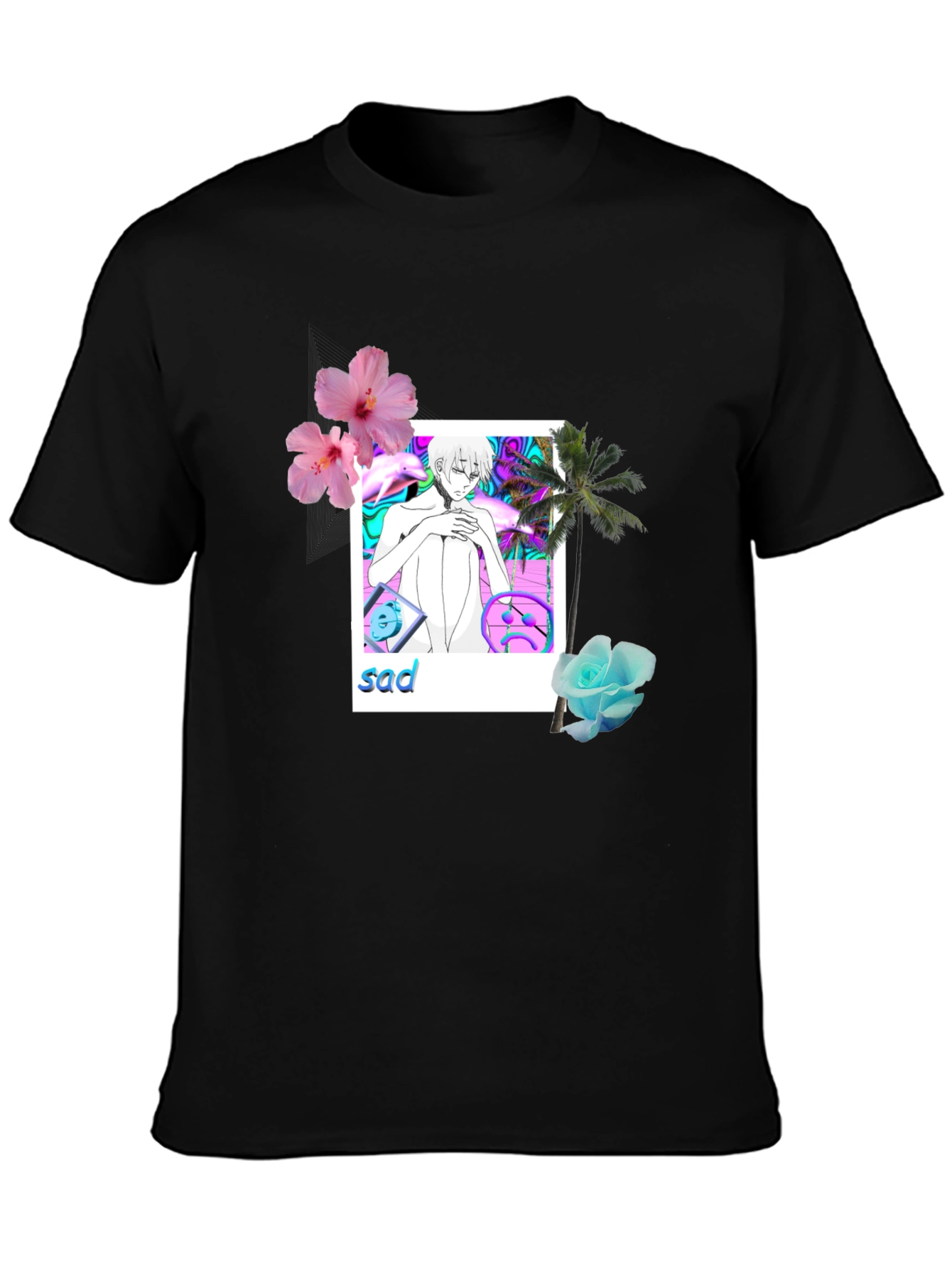 Aesthetic Sad Anime Graphic Tee - Black
