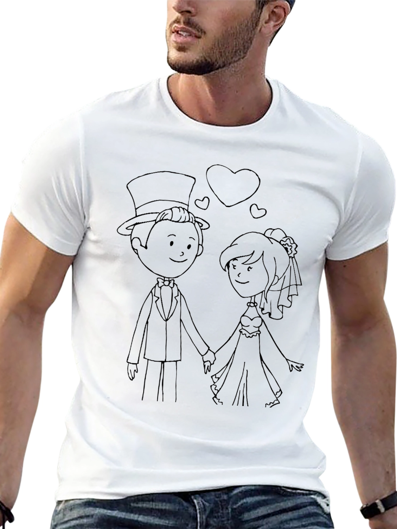 Wedding Couple Cartoon Graphic T-Shirt