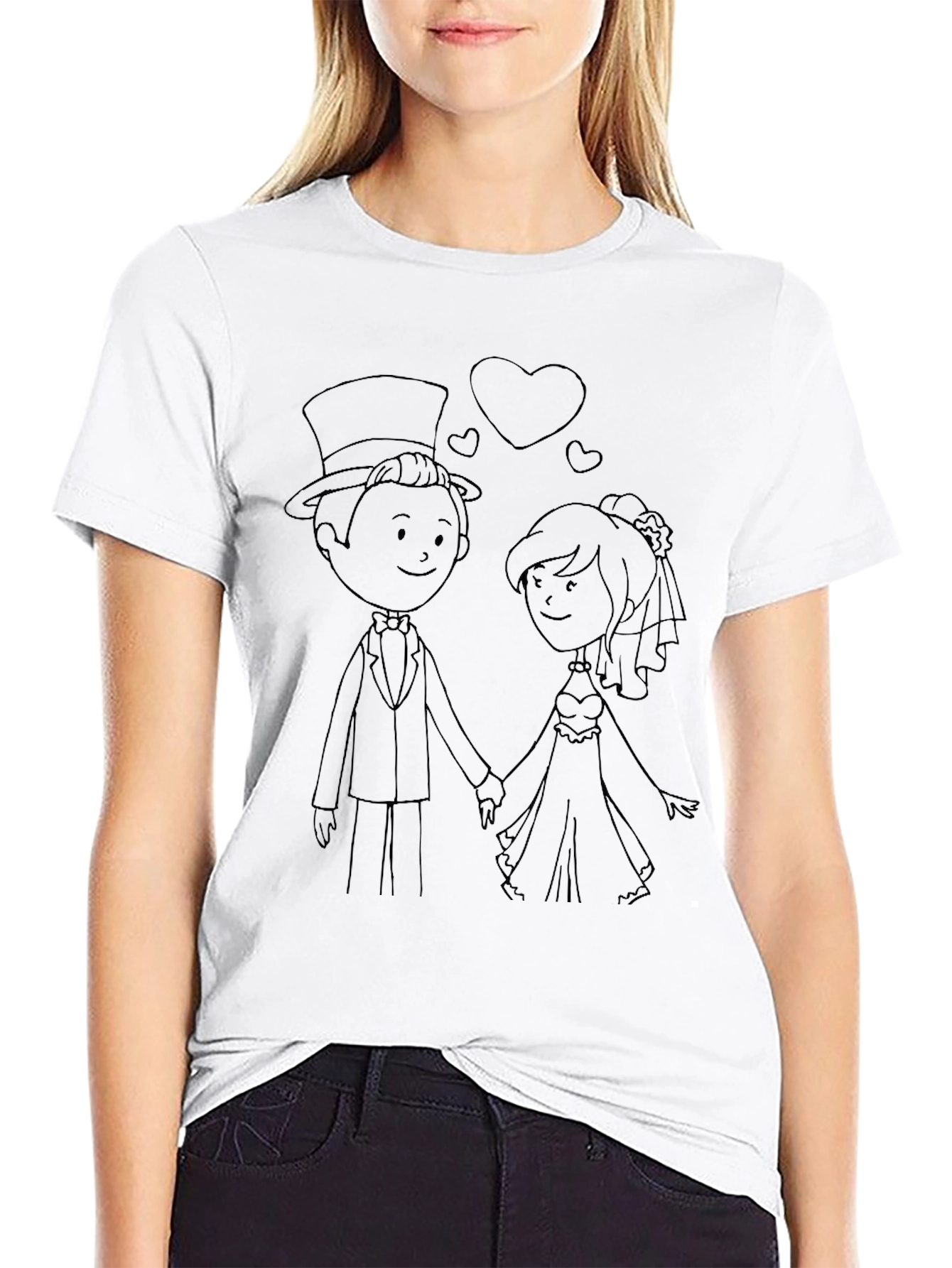 Wedding Couple Cartoon Graphic T-Shirt