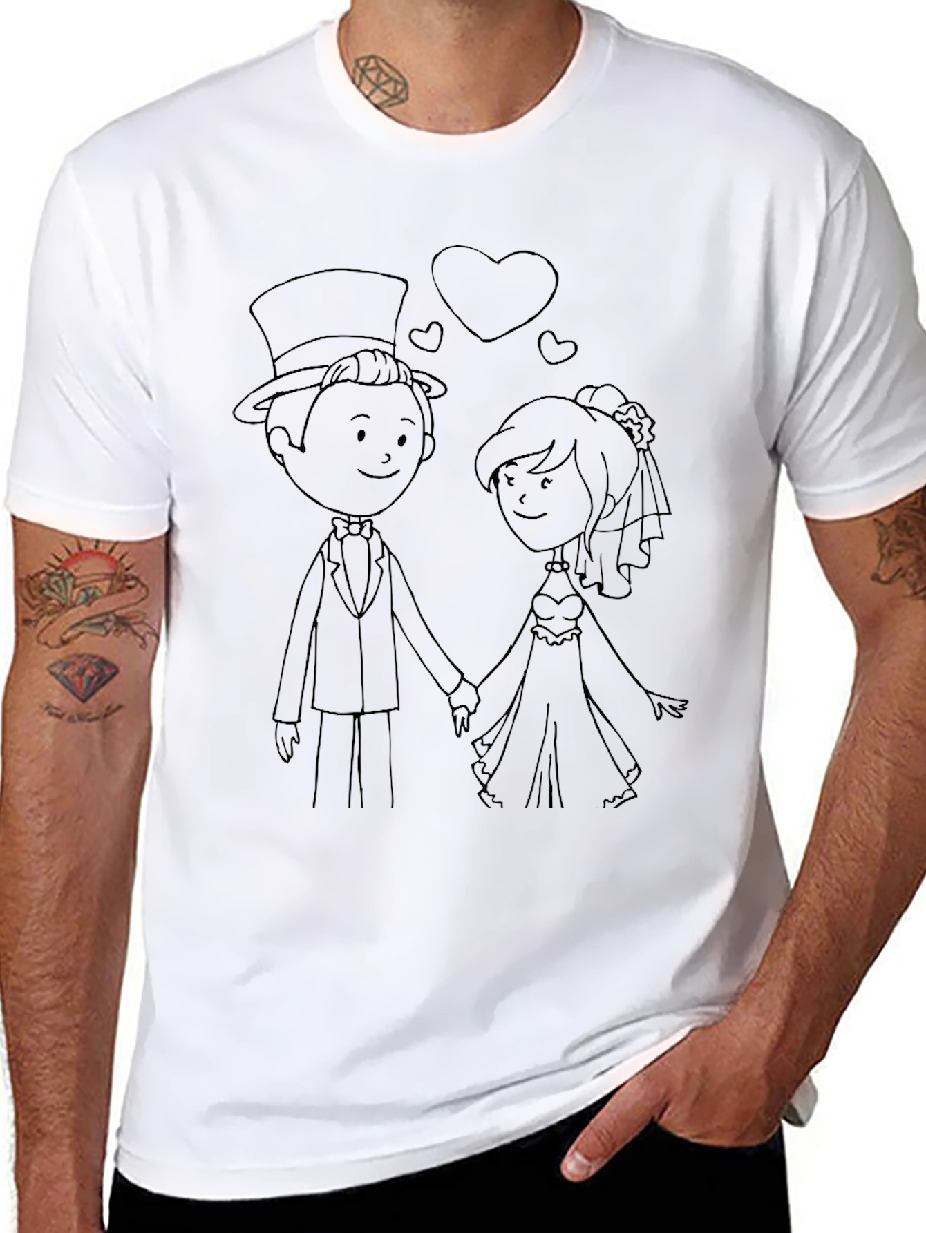 Wedding Couple Cartoon Graphic T-Shirt