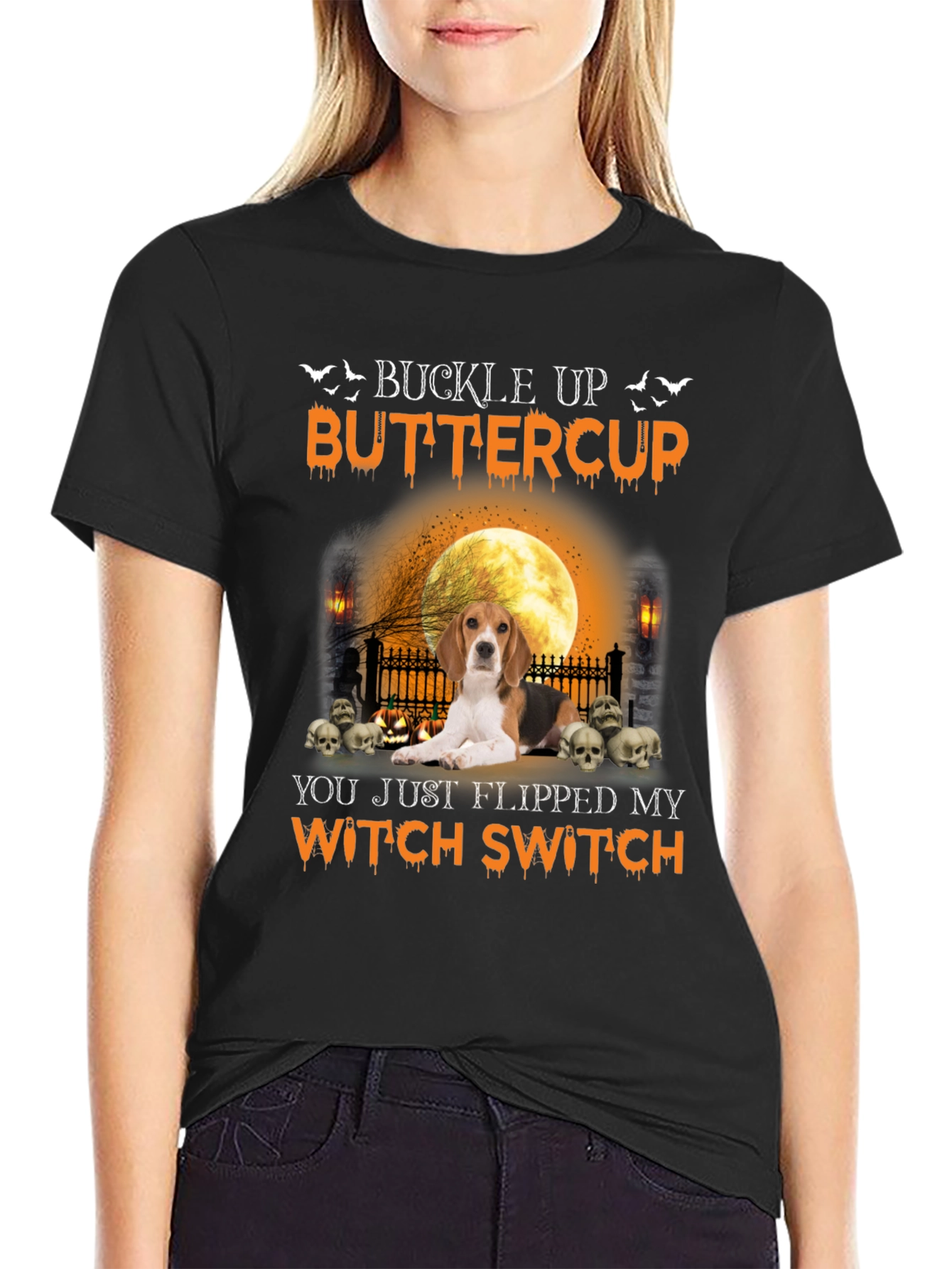 Halloween Beagle Witch Switch Graphic Tee