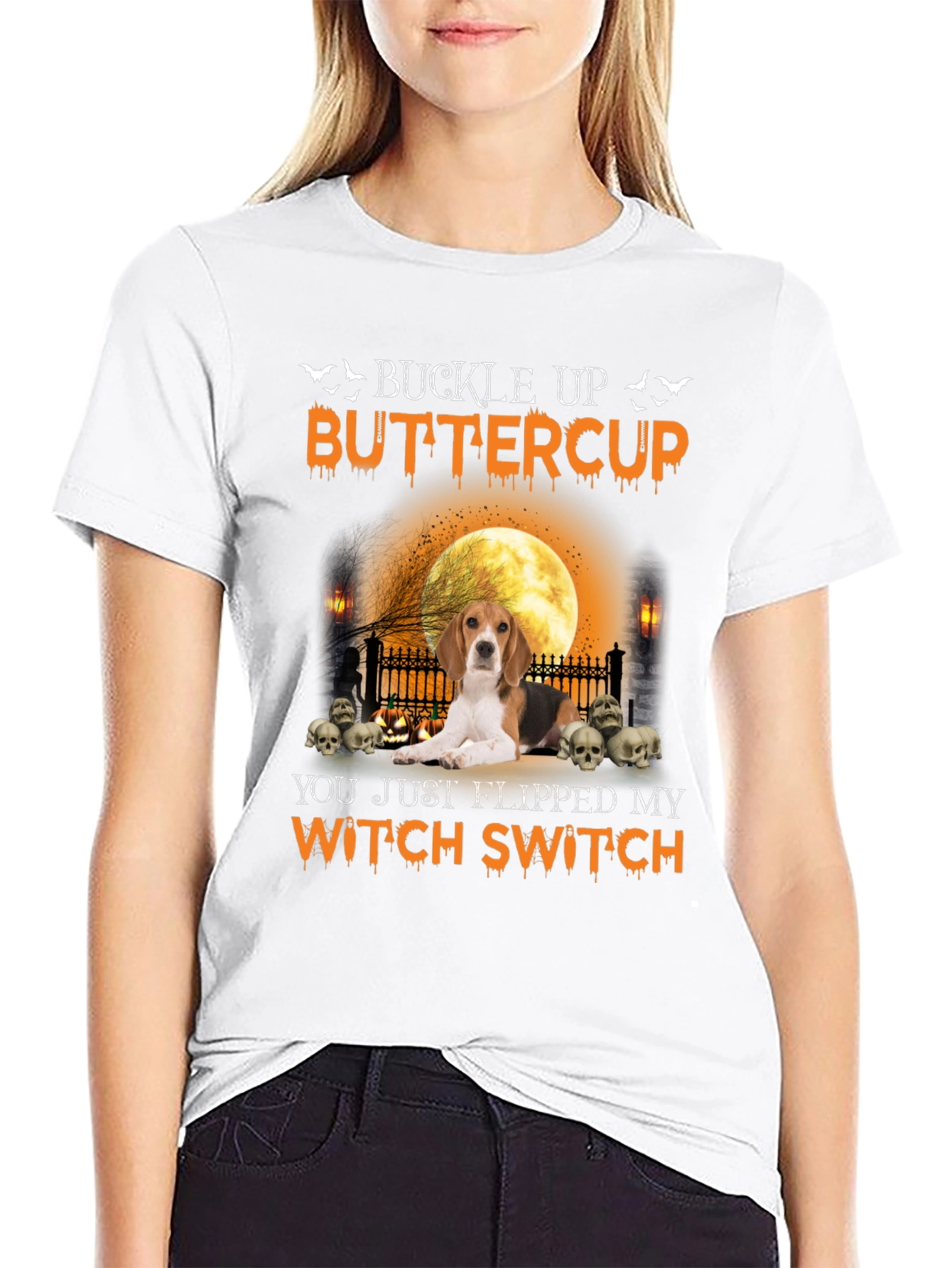 Halloween Beagle Witch Switch Graphic Tee