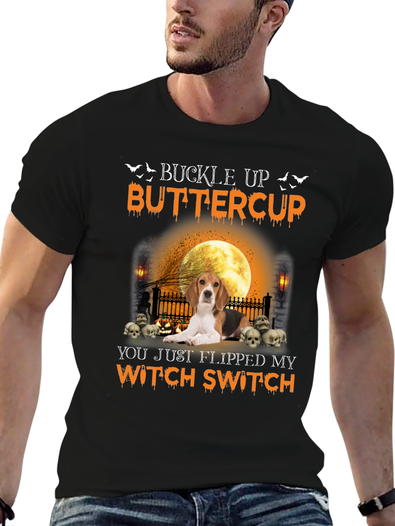 Halloween Beagle Witch Switch Graphic Tee