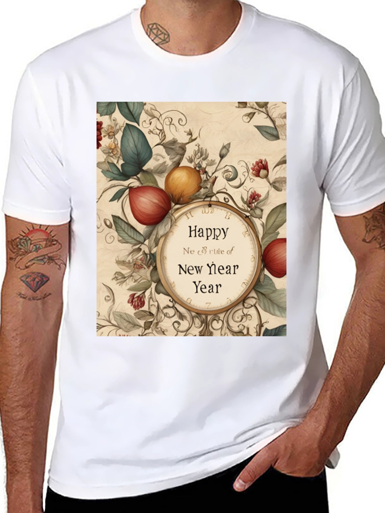 Festive New Year Botanical Clock T-Shirt