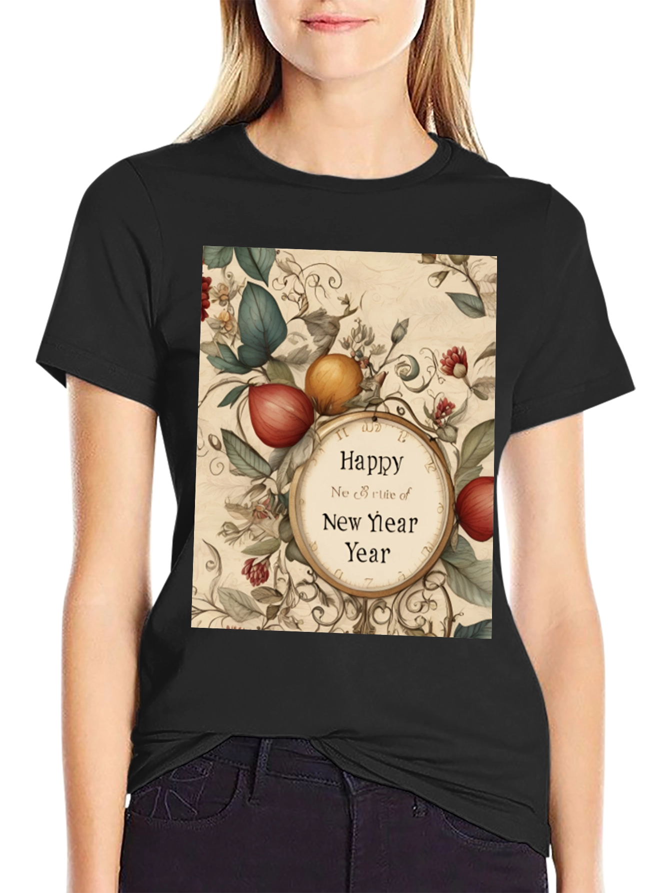 Festive New Year Botanical Clock T-Shirt