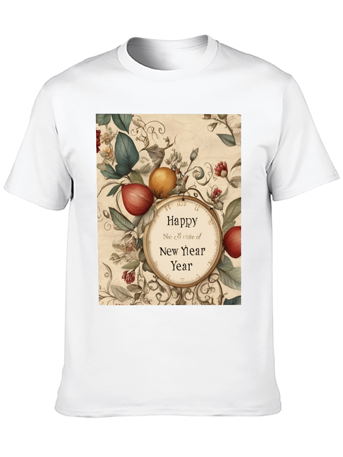 Festive New Year Botanical Clock T-Shirt