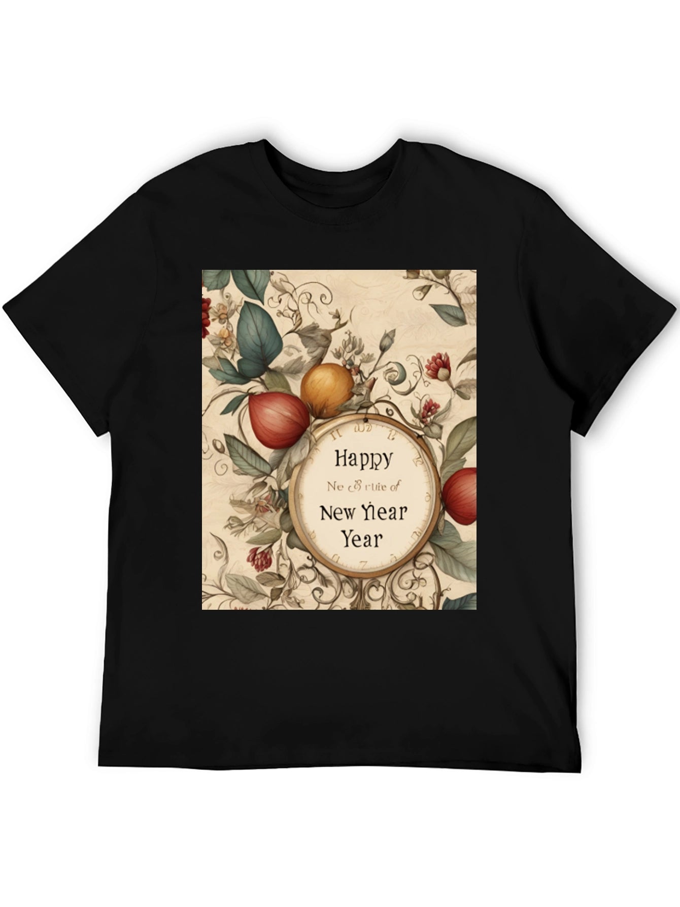 Festive New Year Botanical Clock T-Shirt