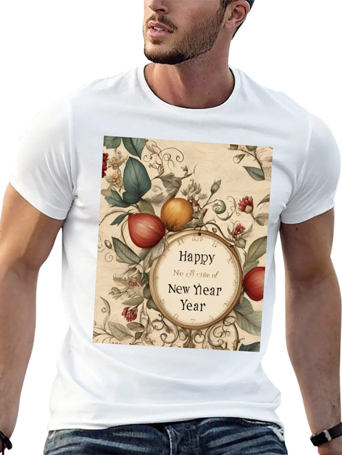 Festive New Year Botanical Clock T-Shirt