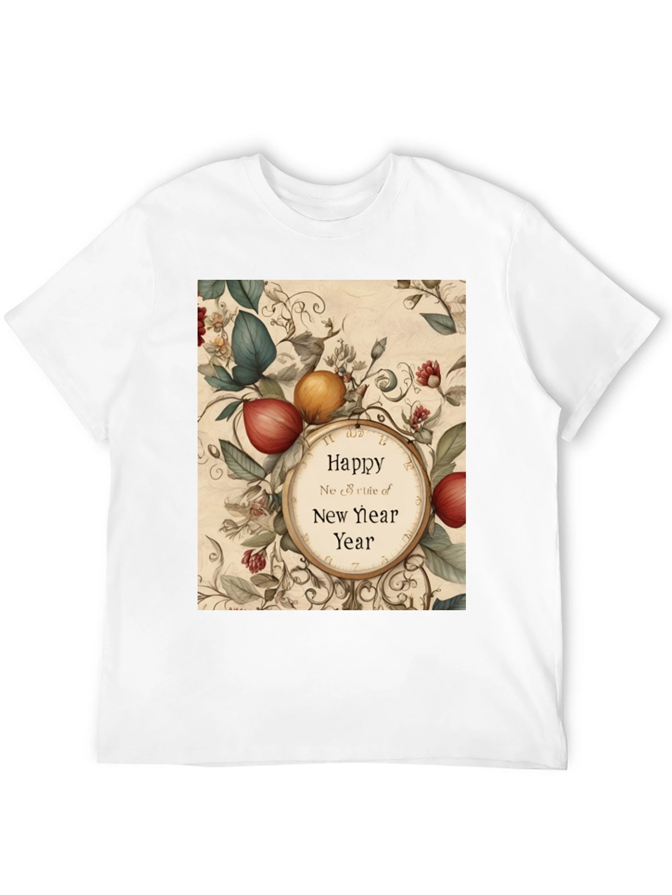 Festive New Year Botanical Clock T-Shirt