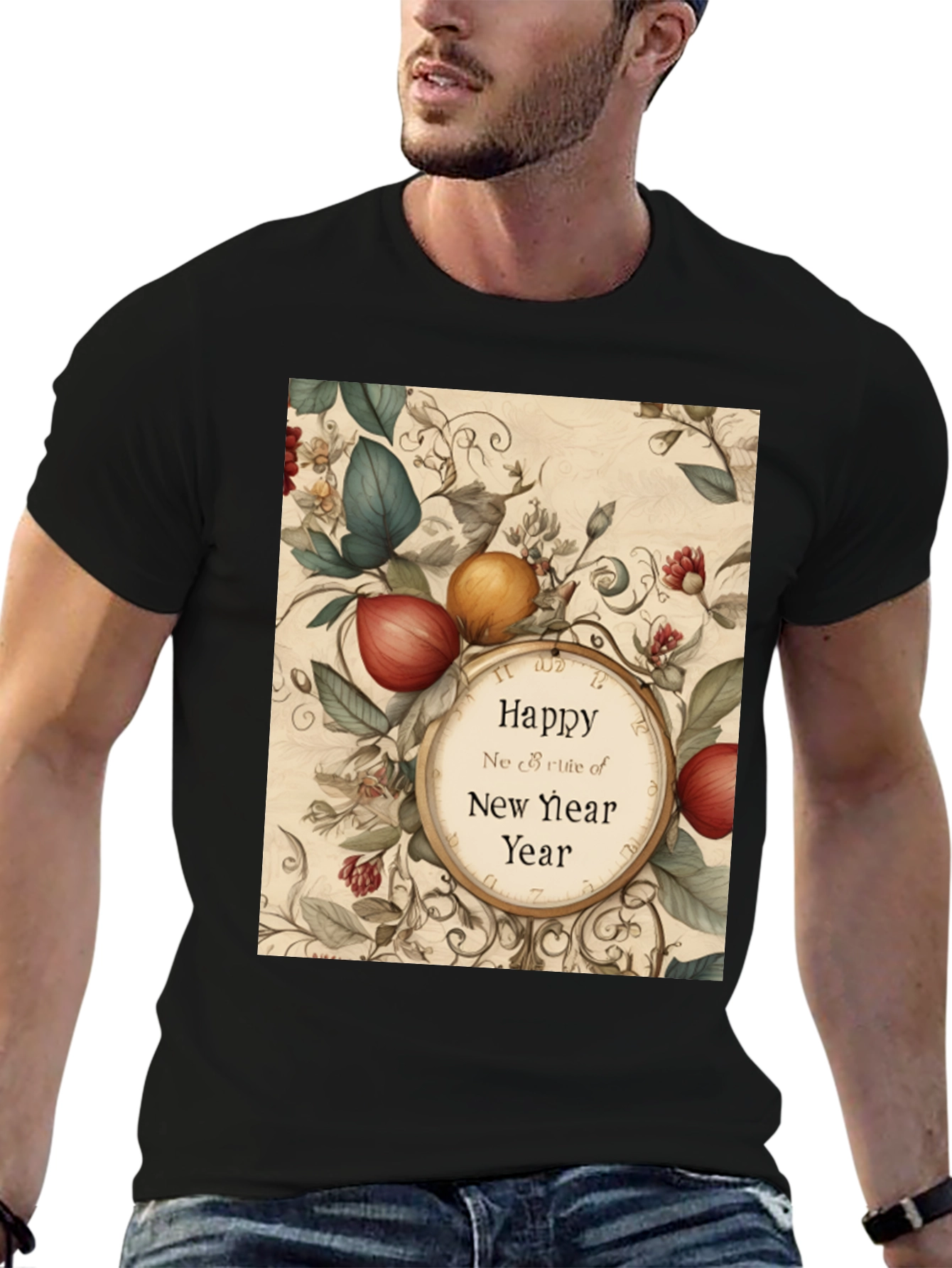 Festive New Year Botanical Clock T-Shirt