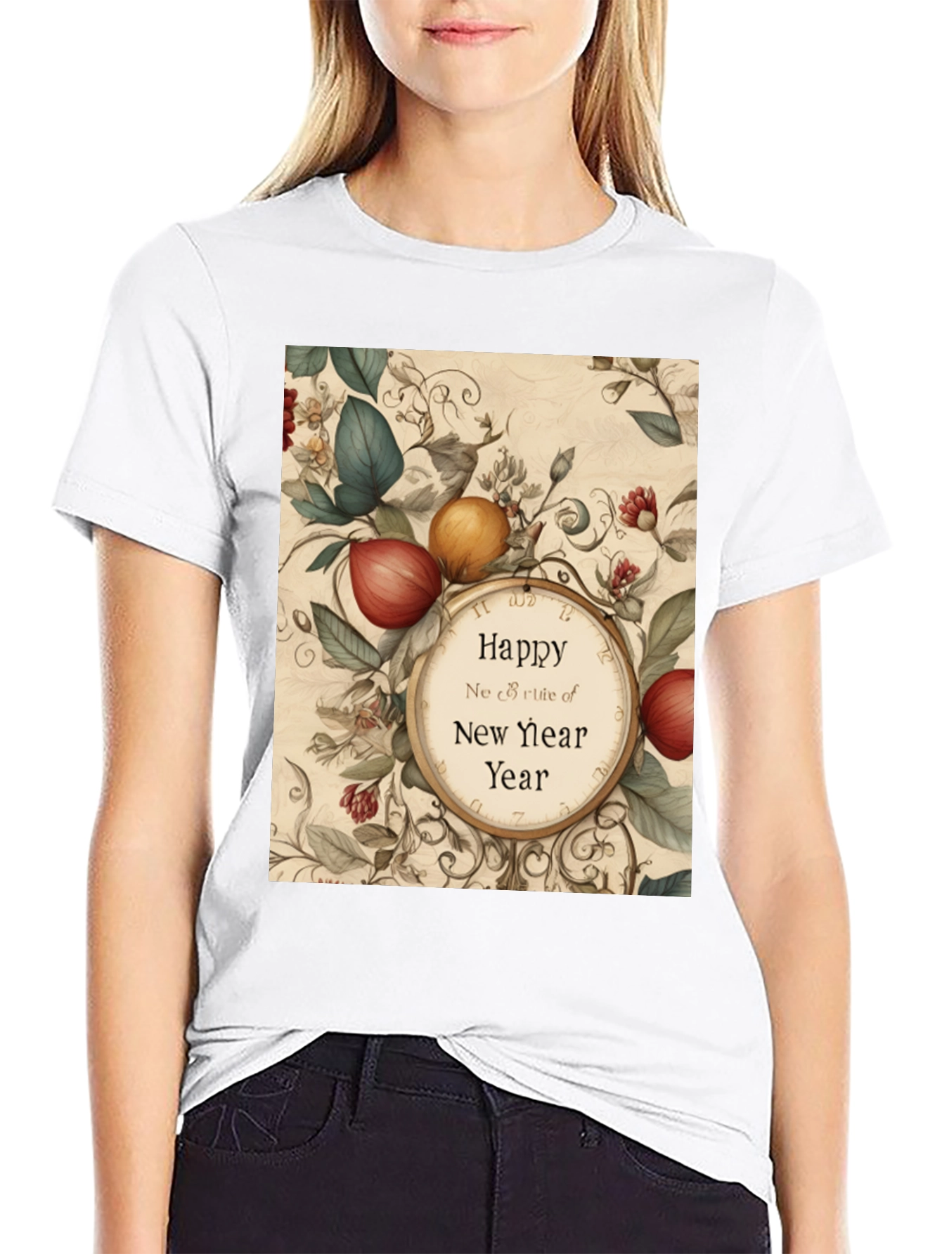 Festive New Year Botanical Clock T-Shirt