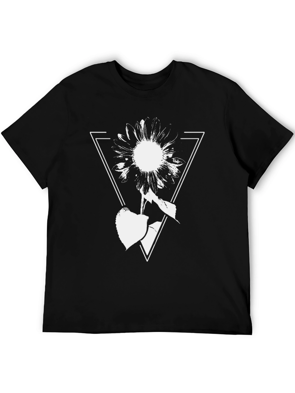 Geometric Floral Graphic Tee - Black Cotton Blend