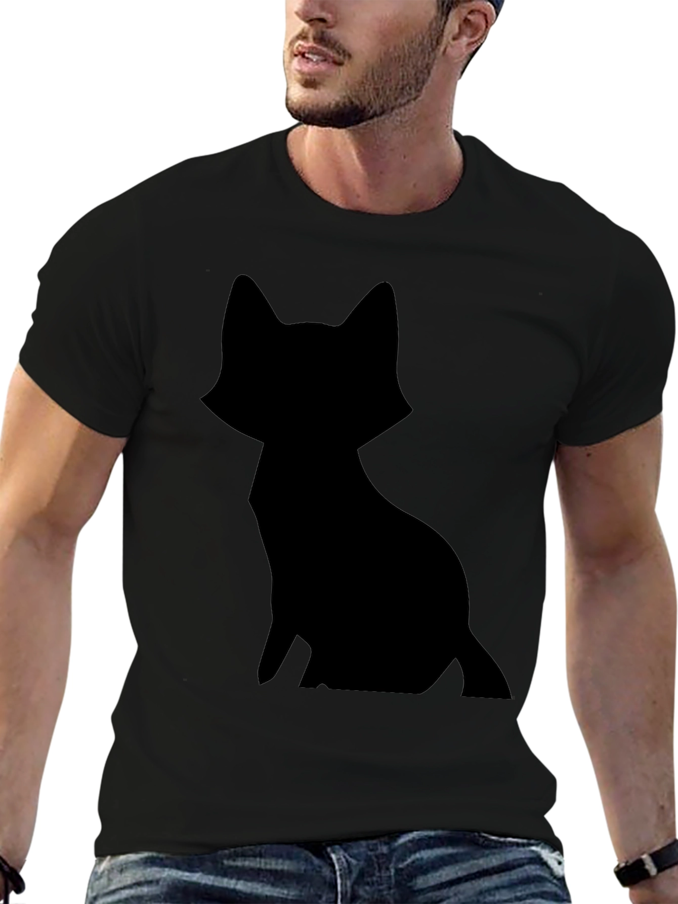 Black Cat Silhouette T-Shirt - Minimalist Design