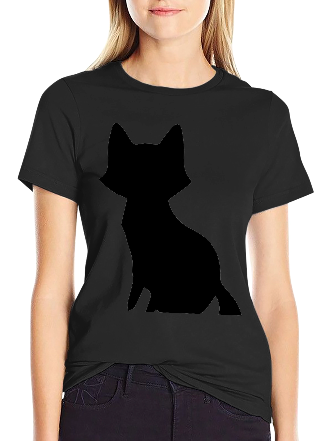 Black Cat Silhouette T-Shirt - Minimalist Design