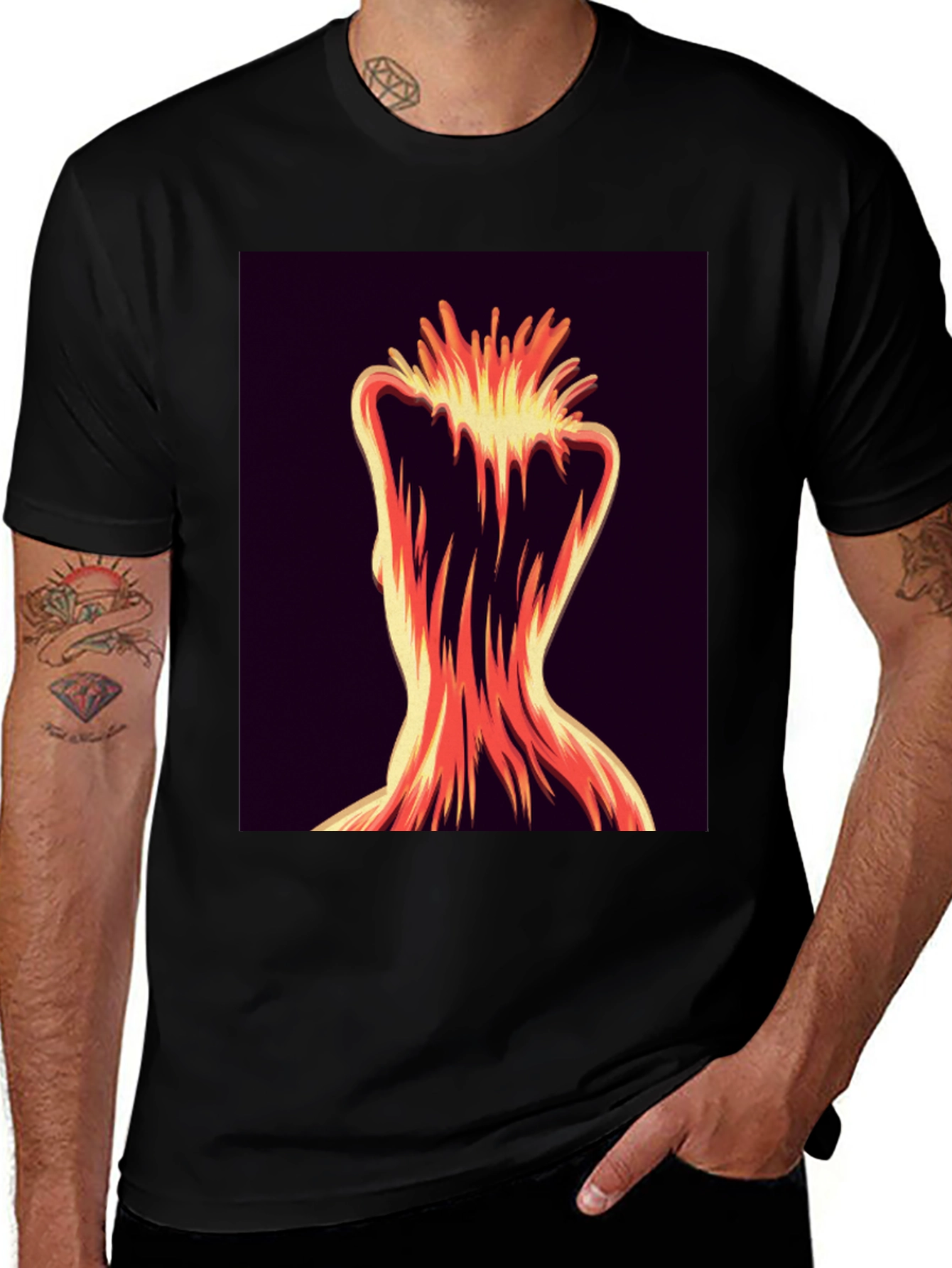 Abstract Fiery Figure Tee - Bold Graphic Print