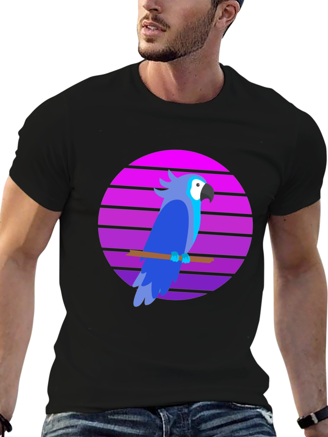 Retro Parrot Graphic Tee - Stylish Mens T-Shirt