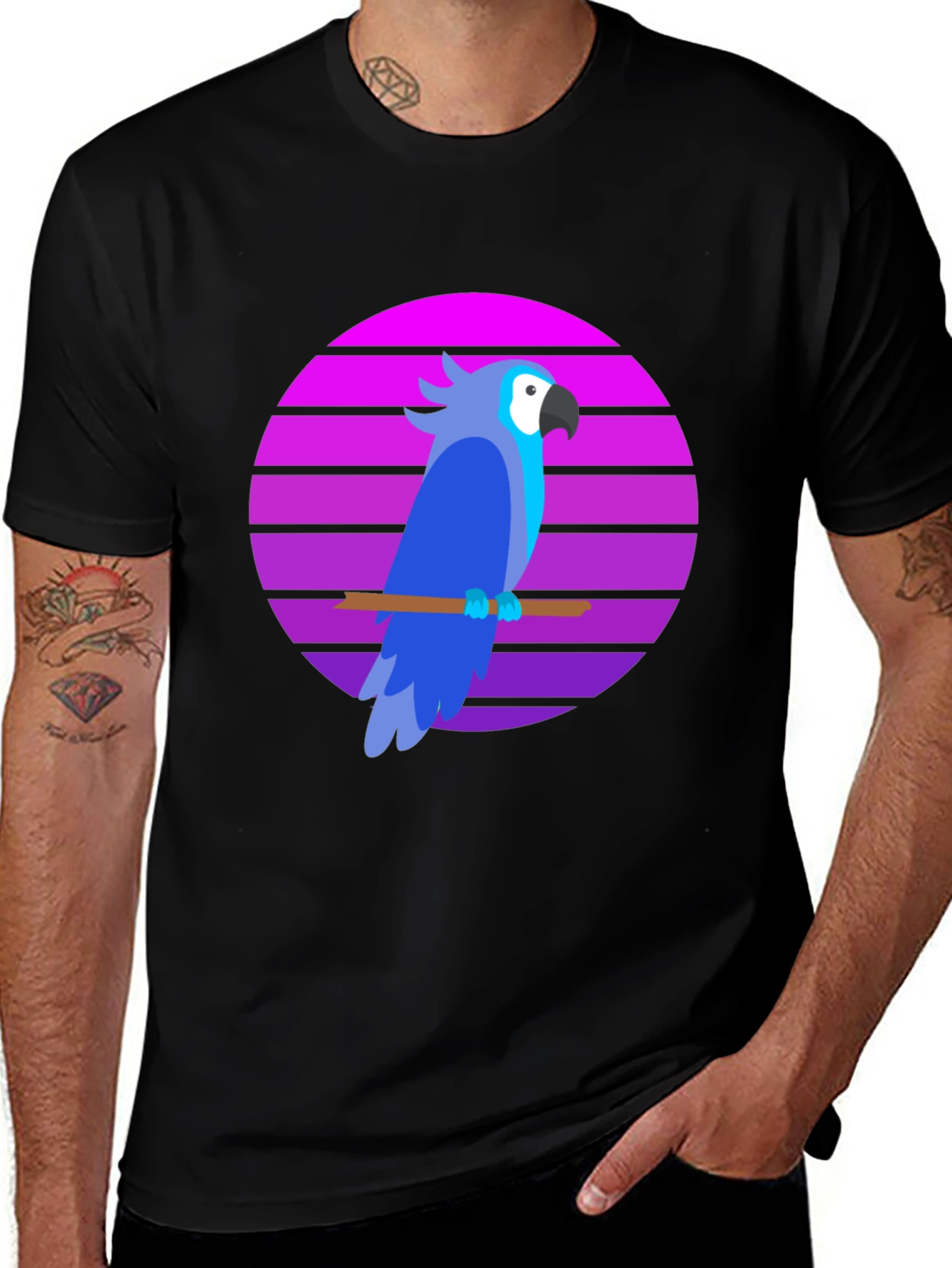 Retro Parrot Graphic Tee - Stylish Mens T-Shirt