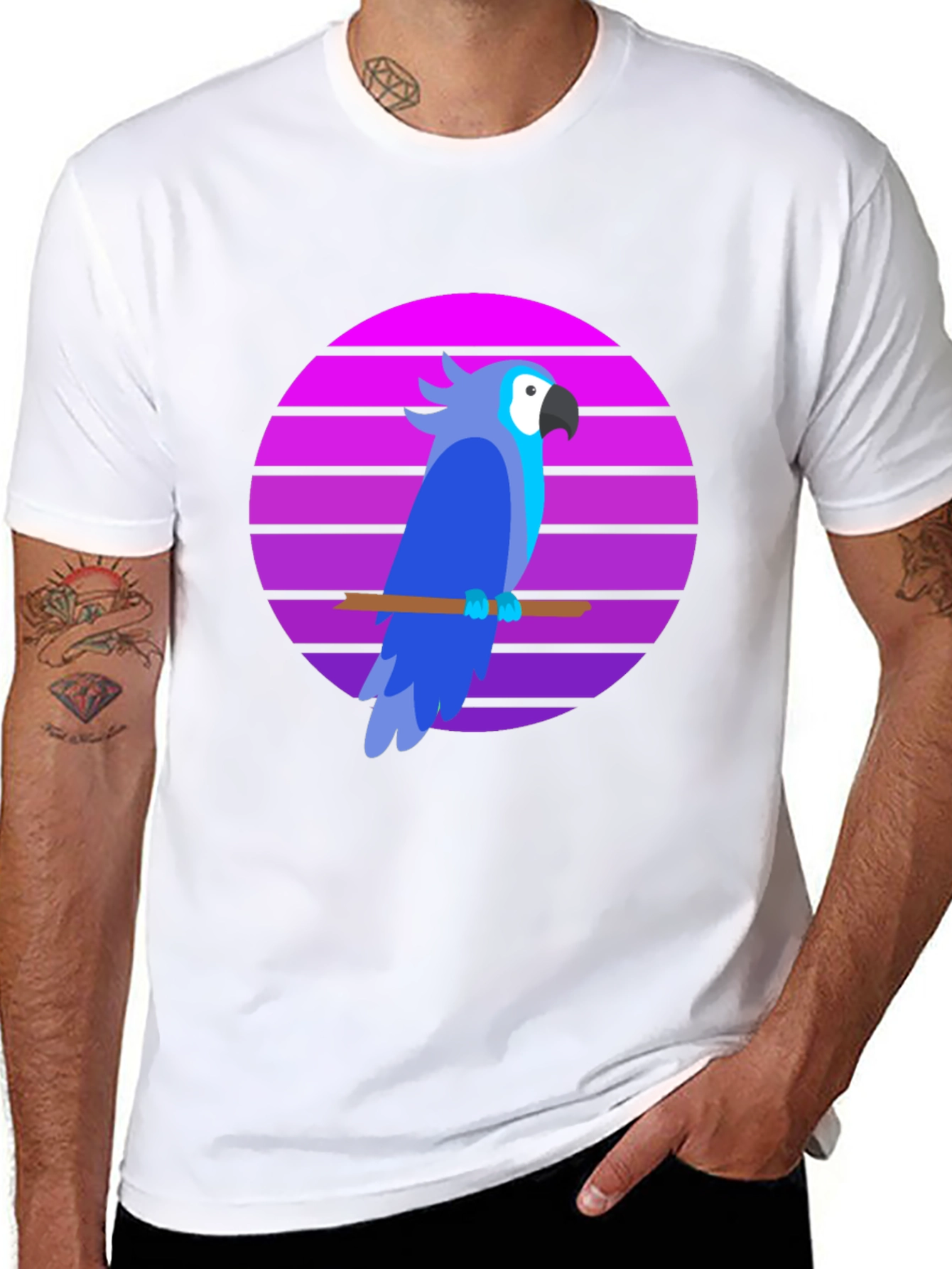 Retro Parrot Graphic Tee - Stylish Mens T-Shirt