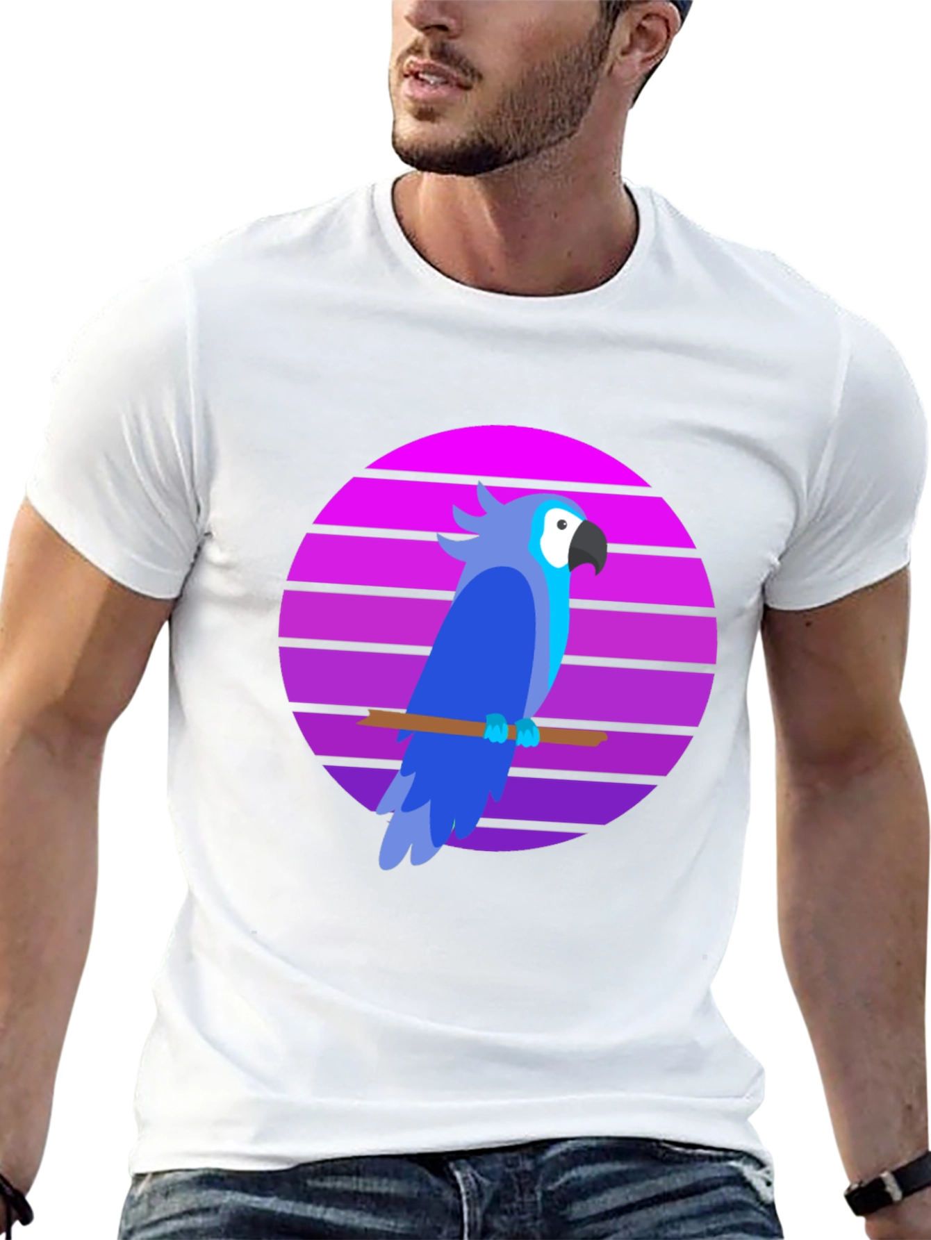 Retro Parrot Graphic Tee - Stylish Mens T-Shirt