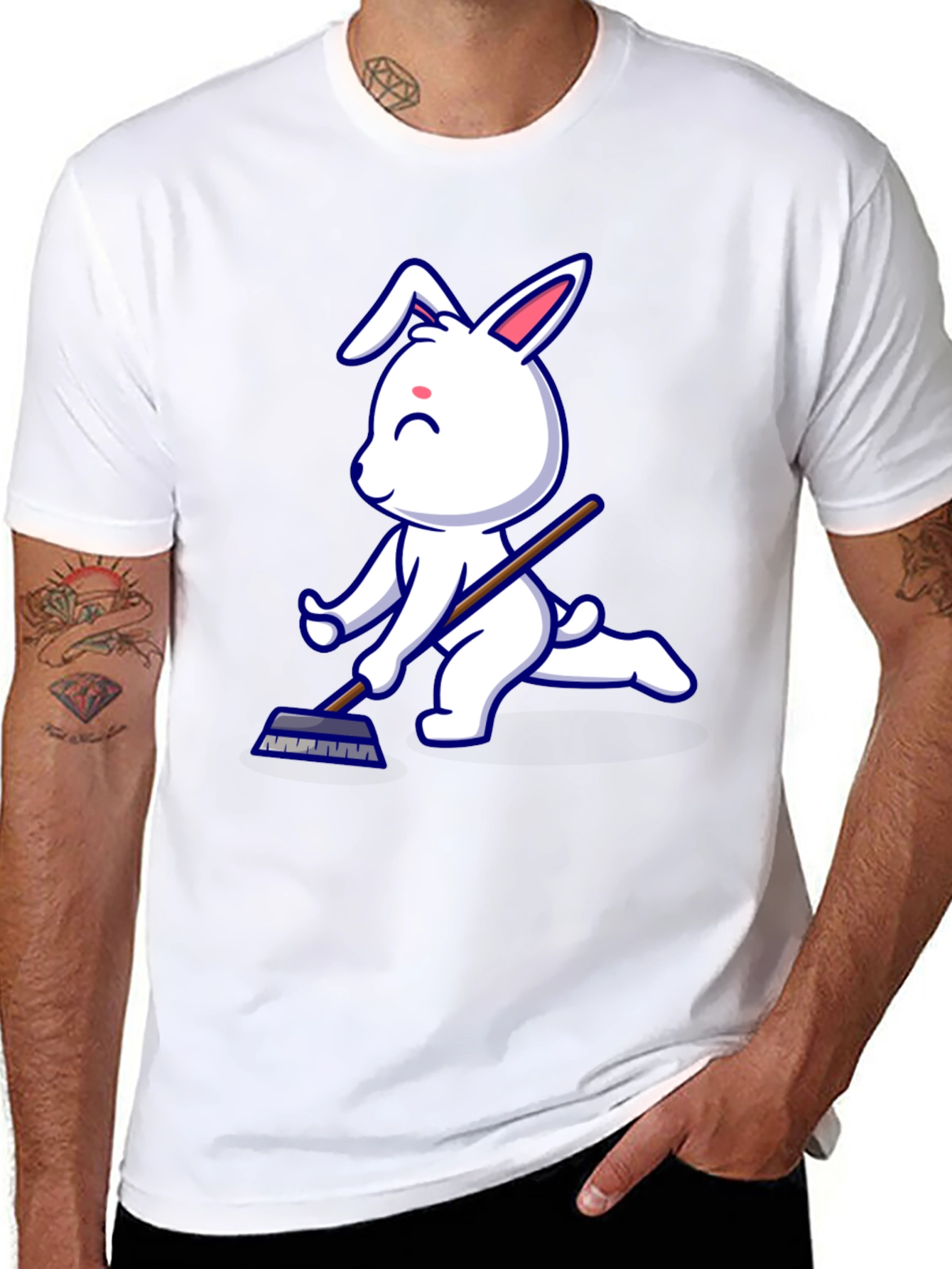 Bunny Curling T-Shirt - Novelty Ice Sport Tee