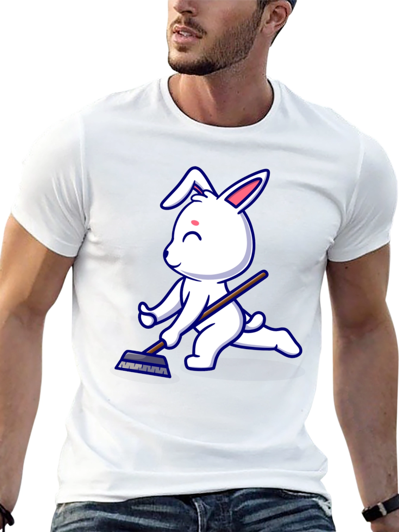 Bunny Curling T-Shirt - Novelty Ice Sport Tee