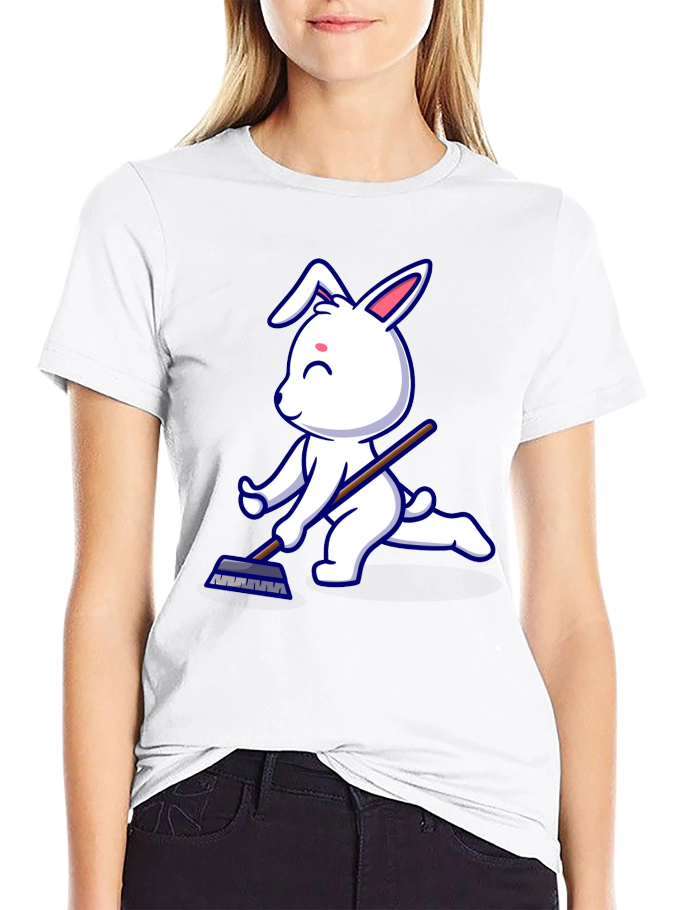 Bunny Curling T-Shirt - Novelty Ice Sport Tee