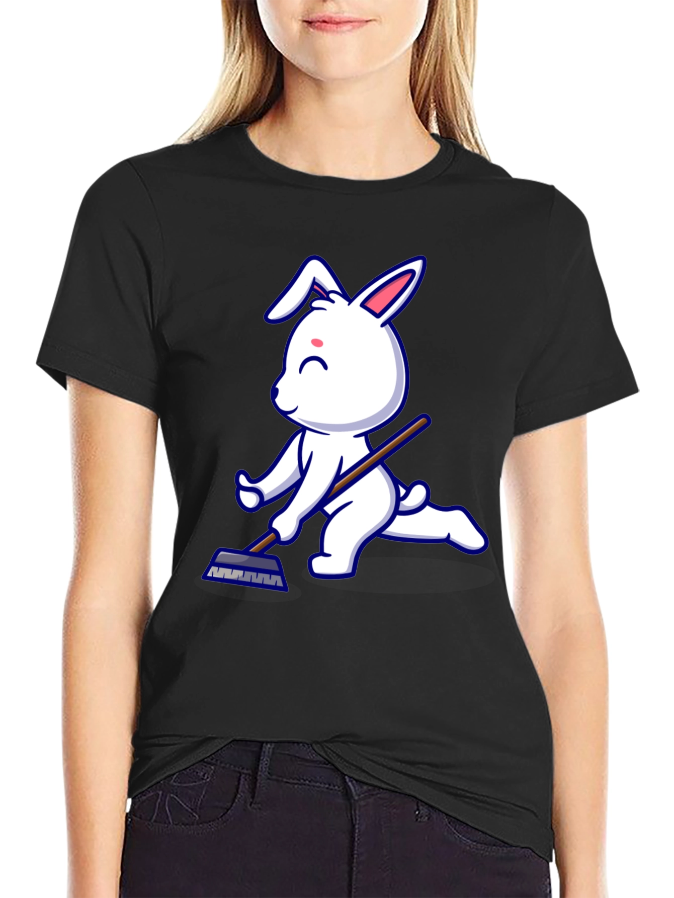 Bunny Curling T-Shirt - Novelty Ice Sport Tee