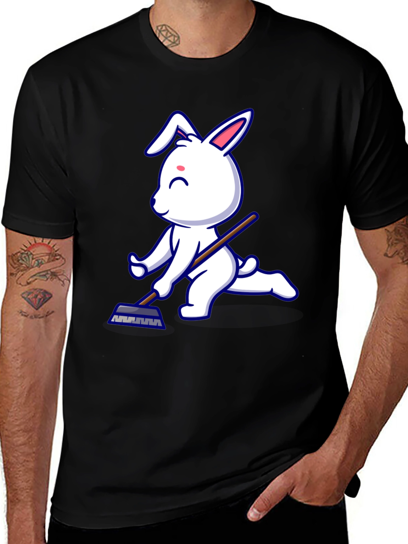 Bunny Curling T-Shirt - Novelty Ice Sport Tee