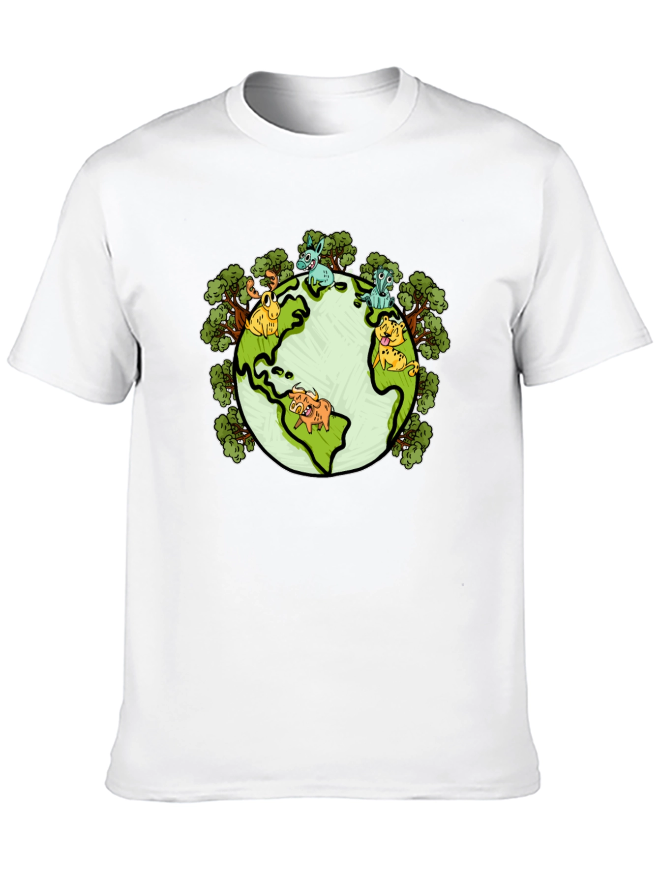 Earth Animal Cartoon Graphic Print T-Shirt