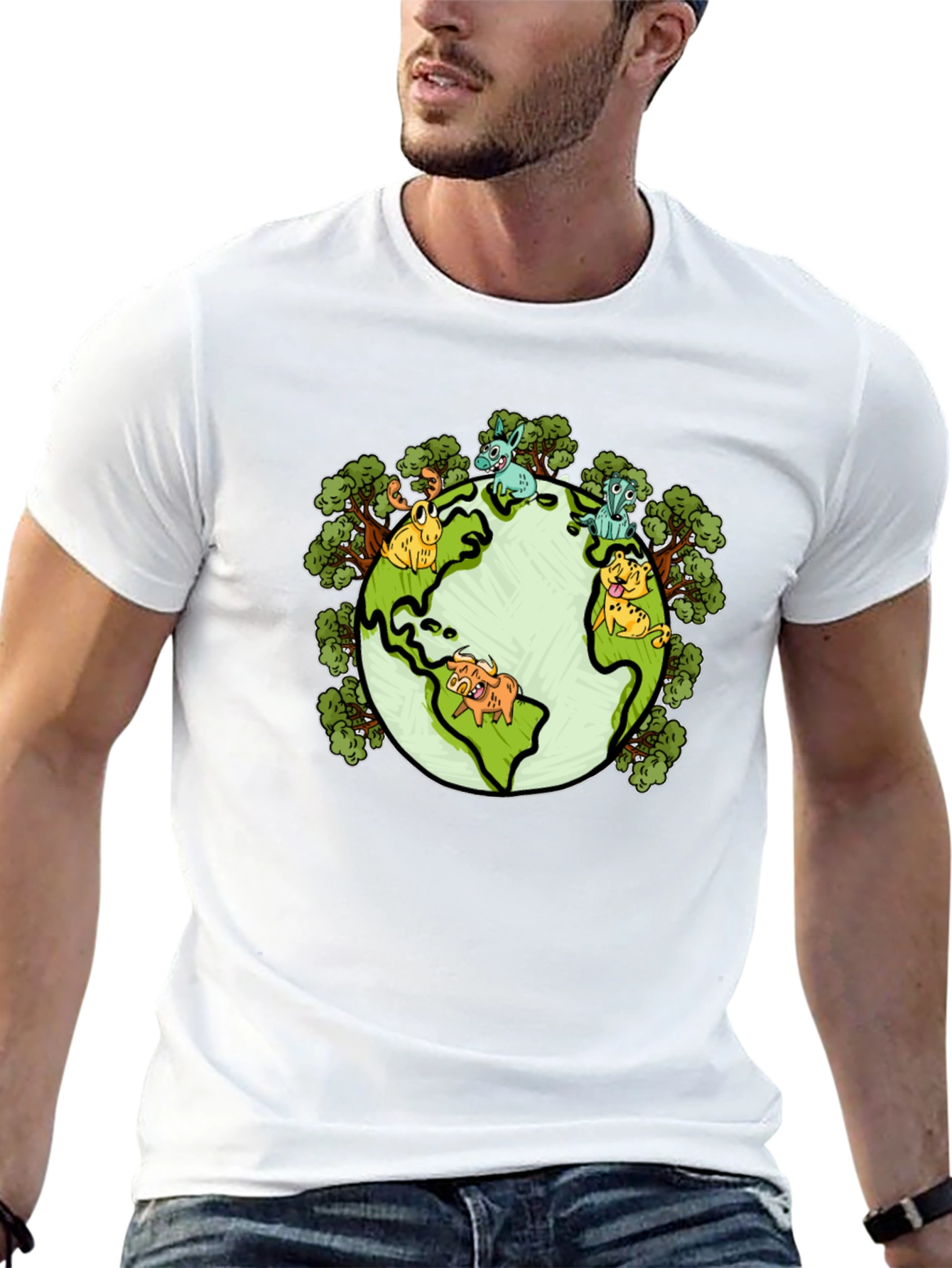 Earth Animal Cartoon Graphic Print T-Shirt