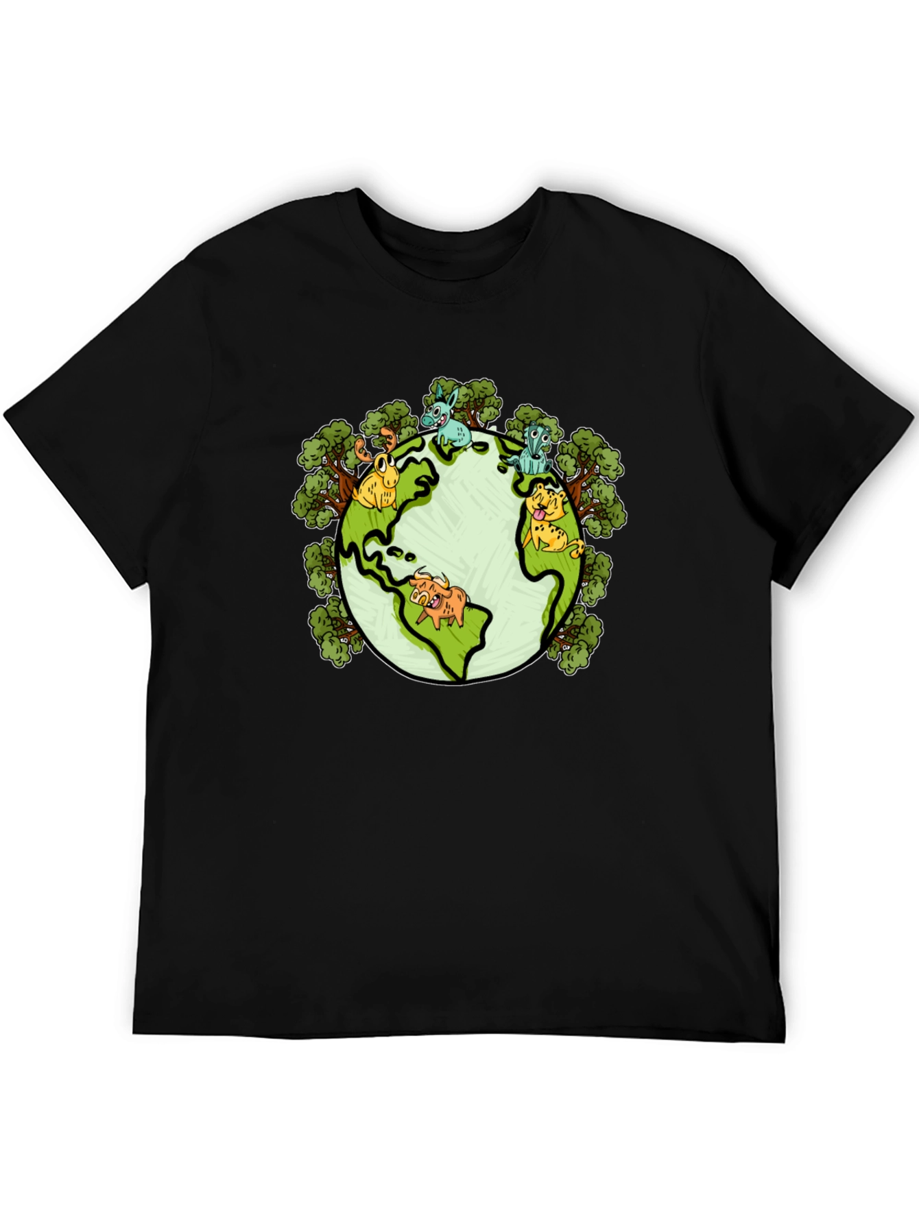 Earth Animal Cartoon Graphic Print T-Shirt