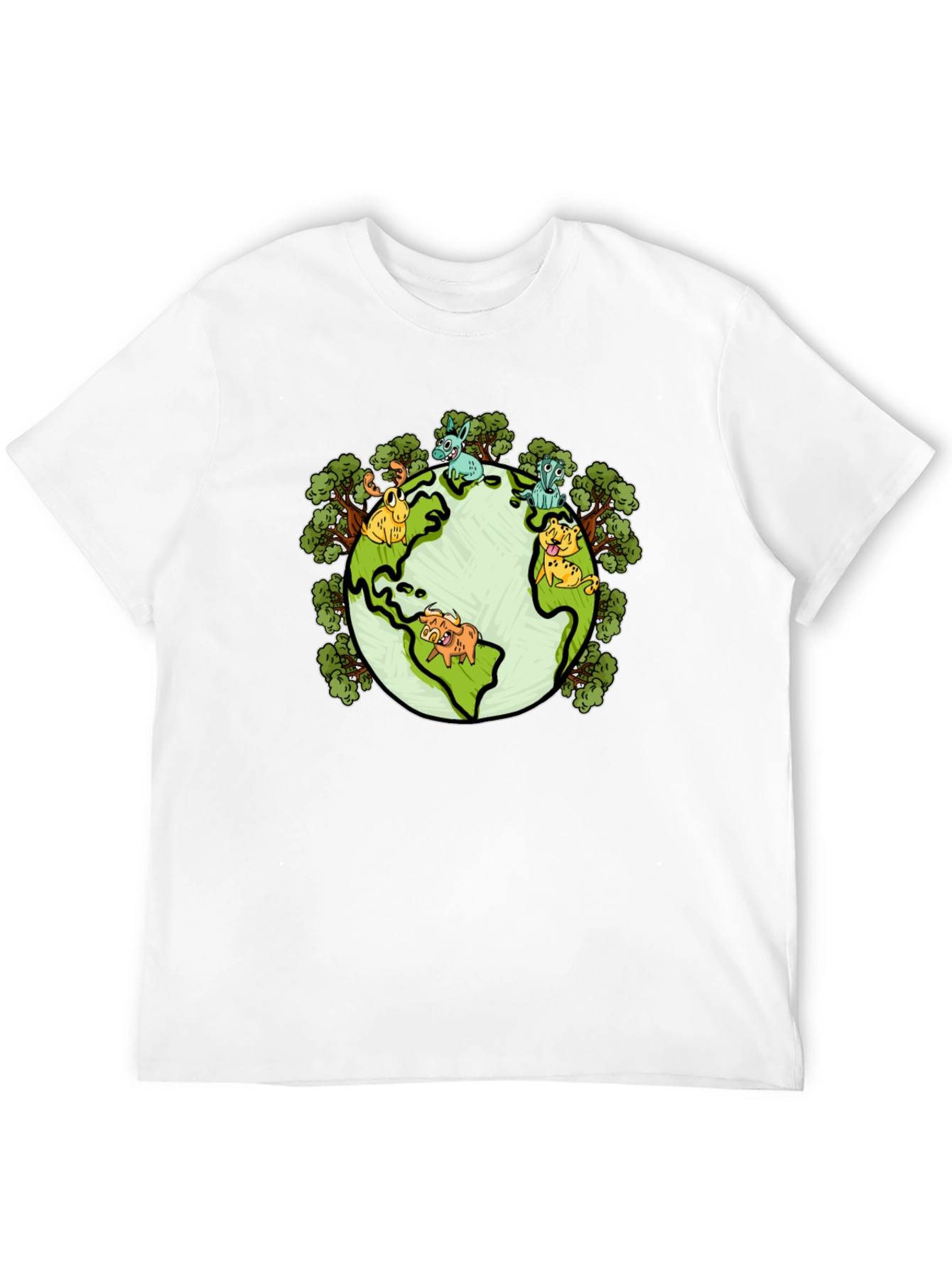 Earth Animal Cartoon Graphic Print T-Shirt