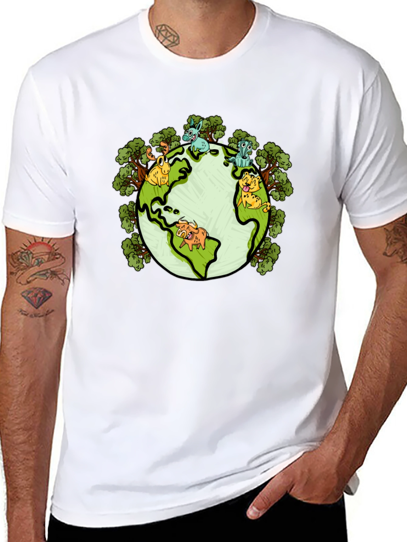 Earth Animal Cartoon Graphic Print T-Shirt