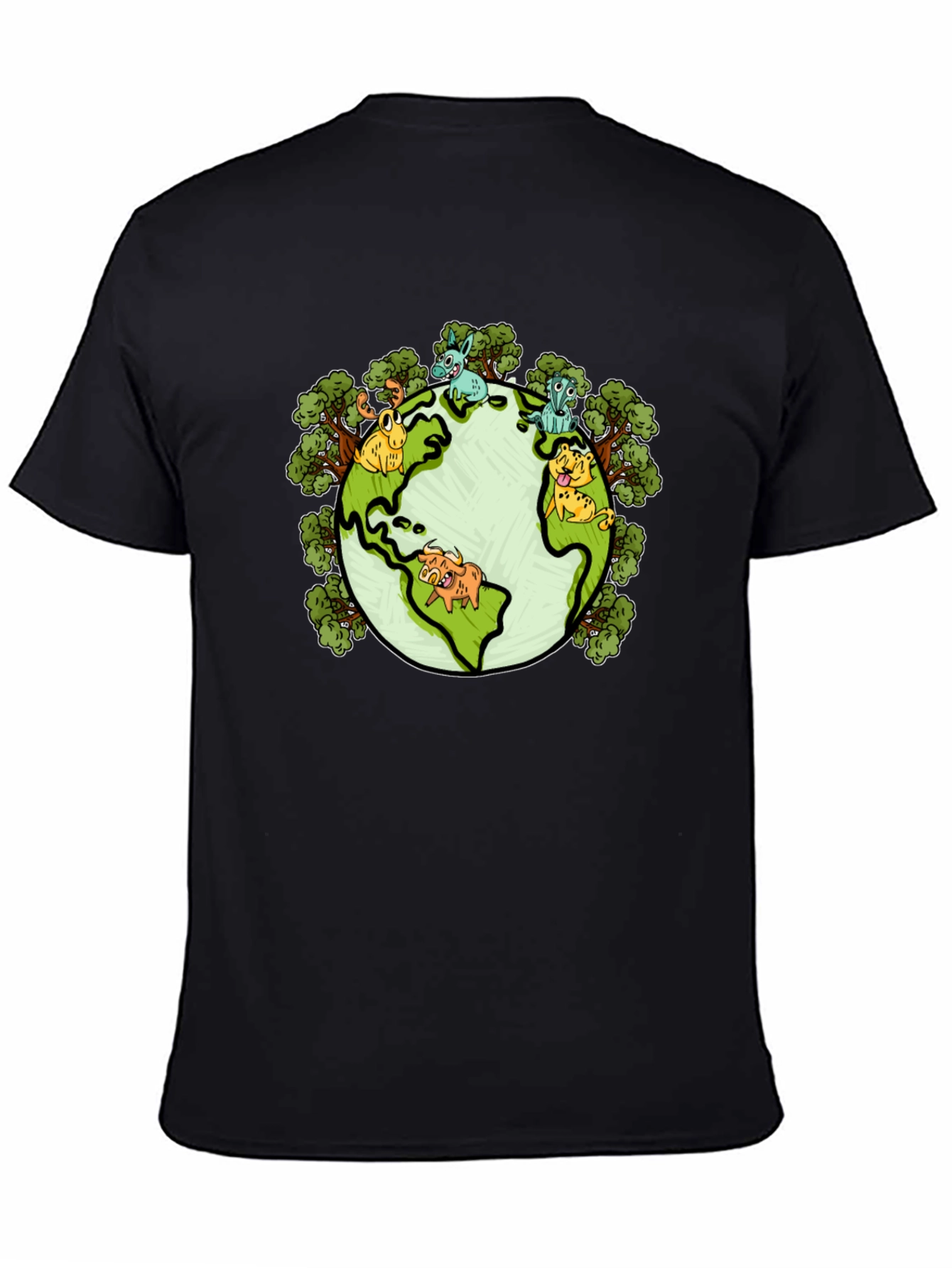 Earth Animal Cartoon Graphic Print T-Shirt