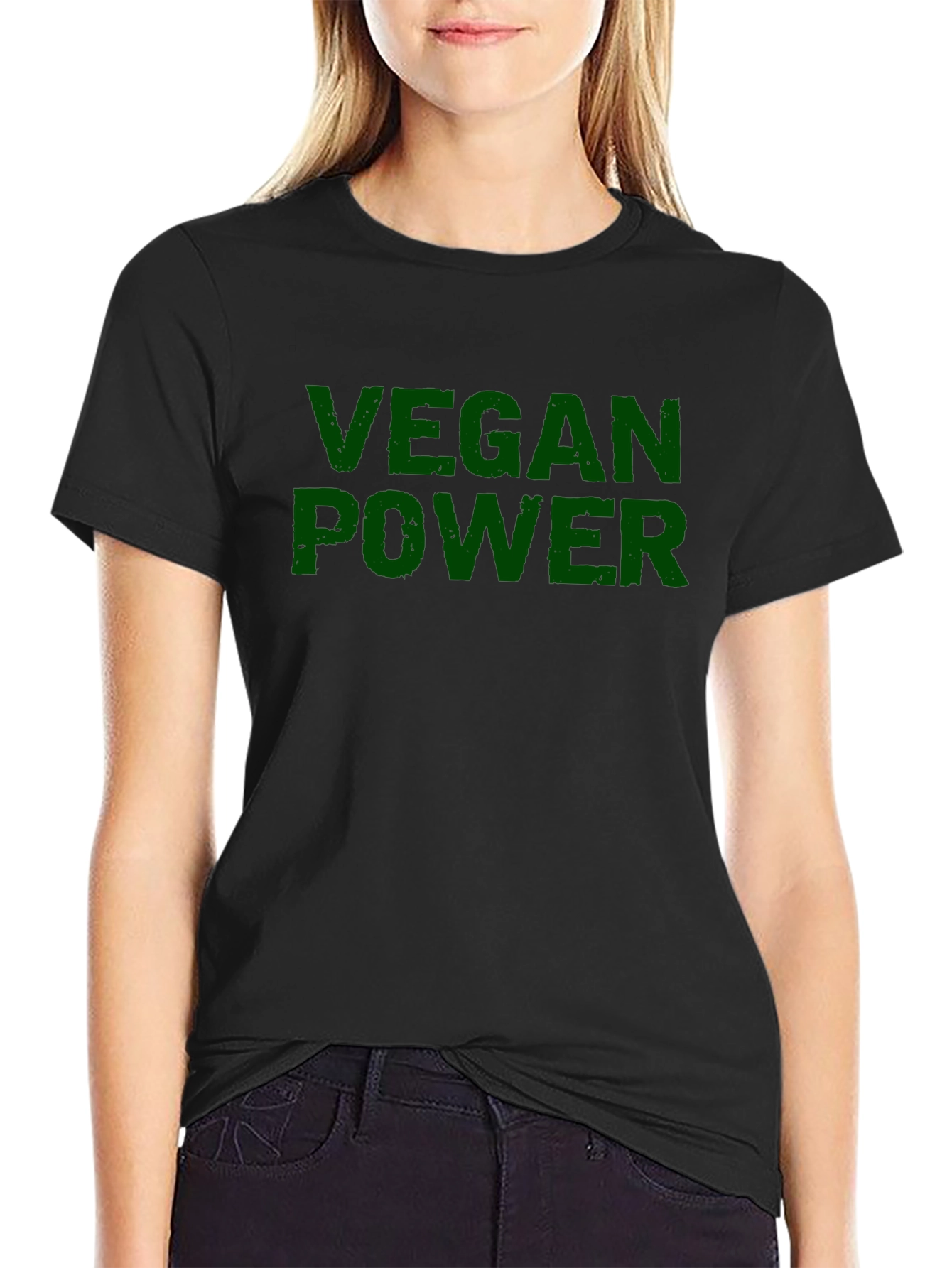 Vegan Power Graphic Tee - Black Cotton T-Shirt