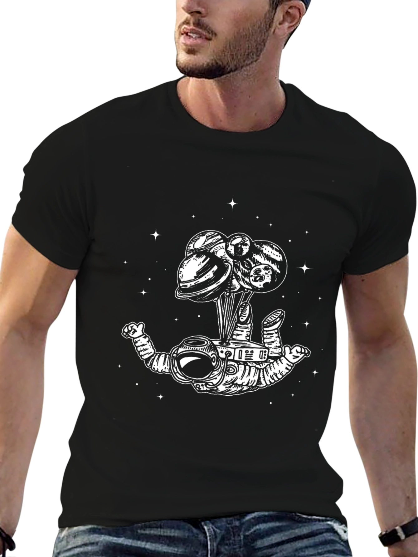Astronaut Planets T-Shirt - Graphic Black Tee