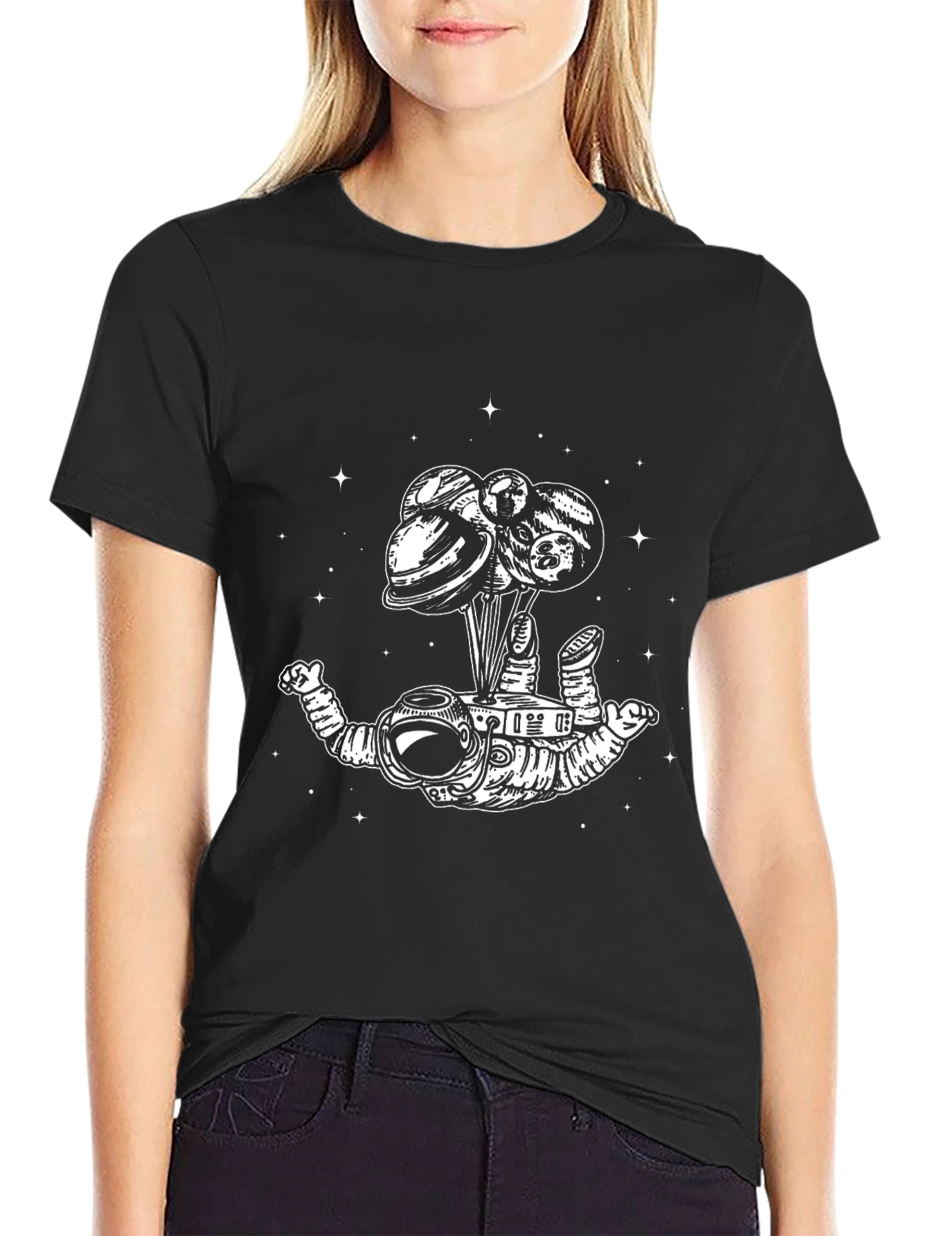 Astronaut Planets T-Shirt - Graphic Black Tee