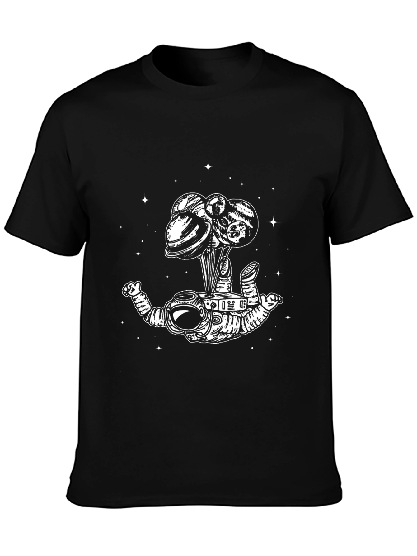 Astronaut Planets T-Shirt - Graphic Black Tee