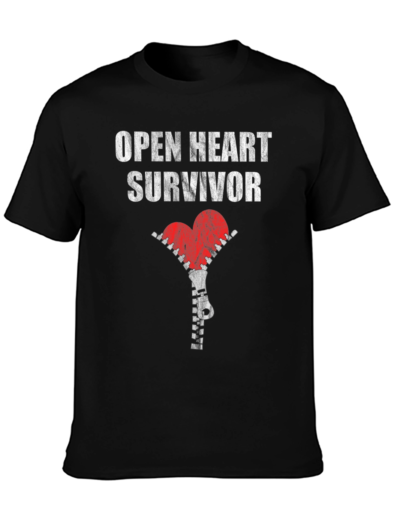 Open Heart Survivor T-Shirt with Zipper Heart Graphic