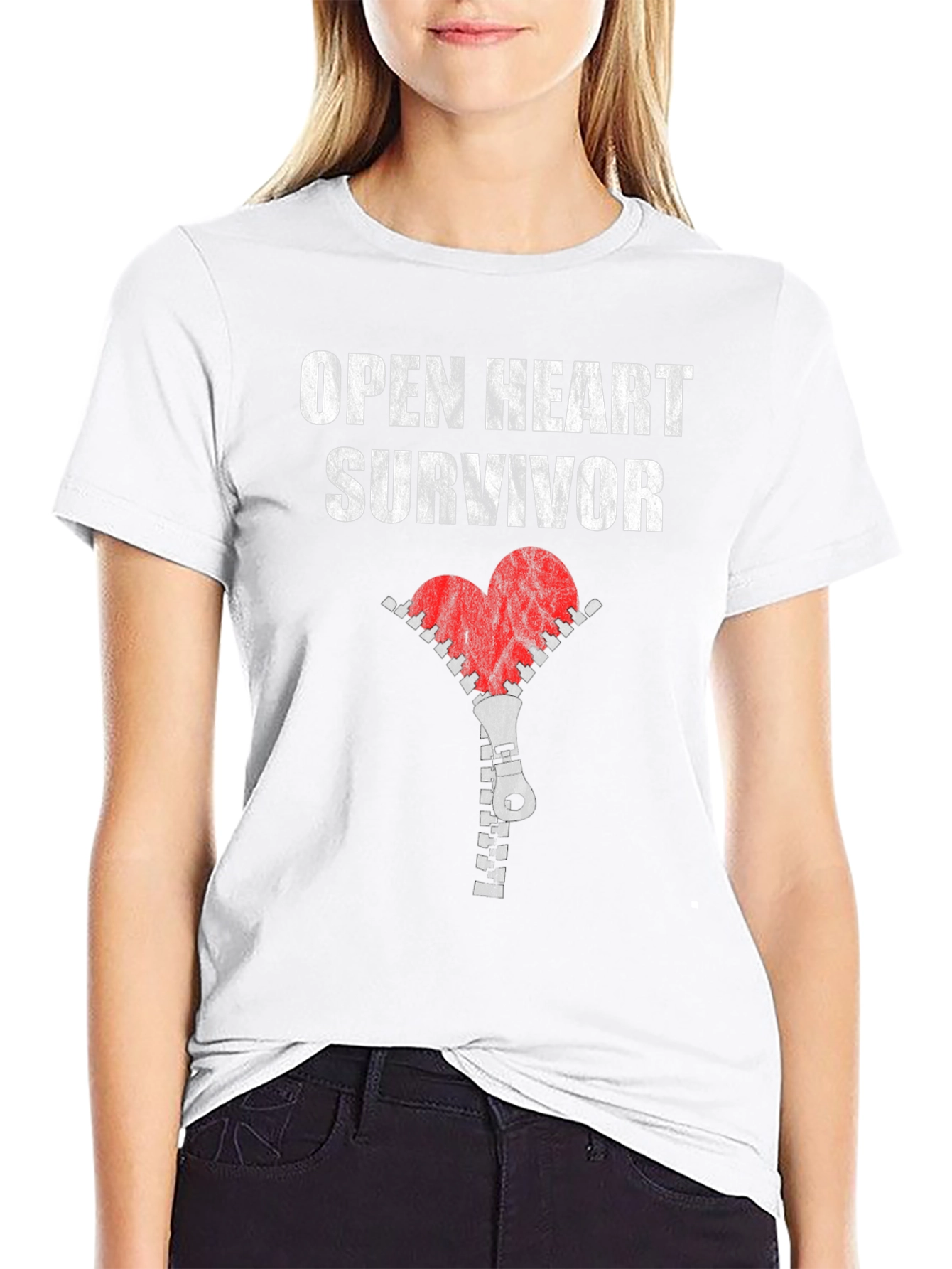 Open Heart Survivor T-Shirt with Zipper Heart Graphic
