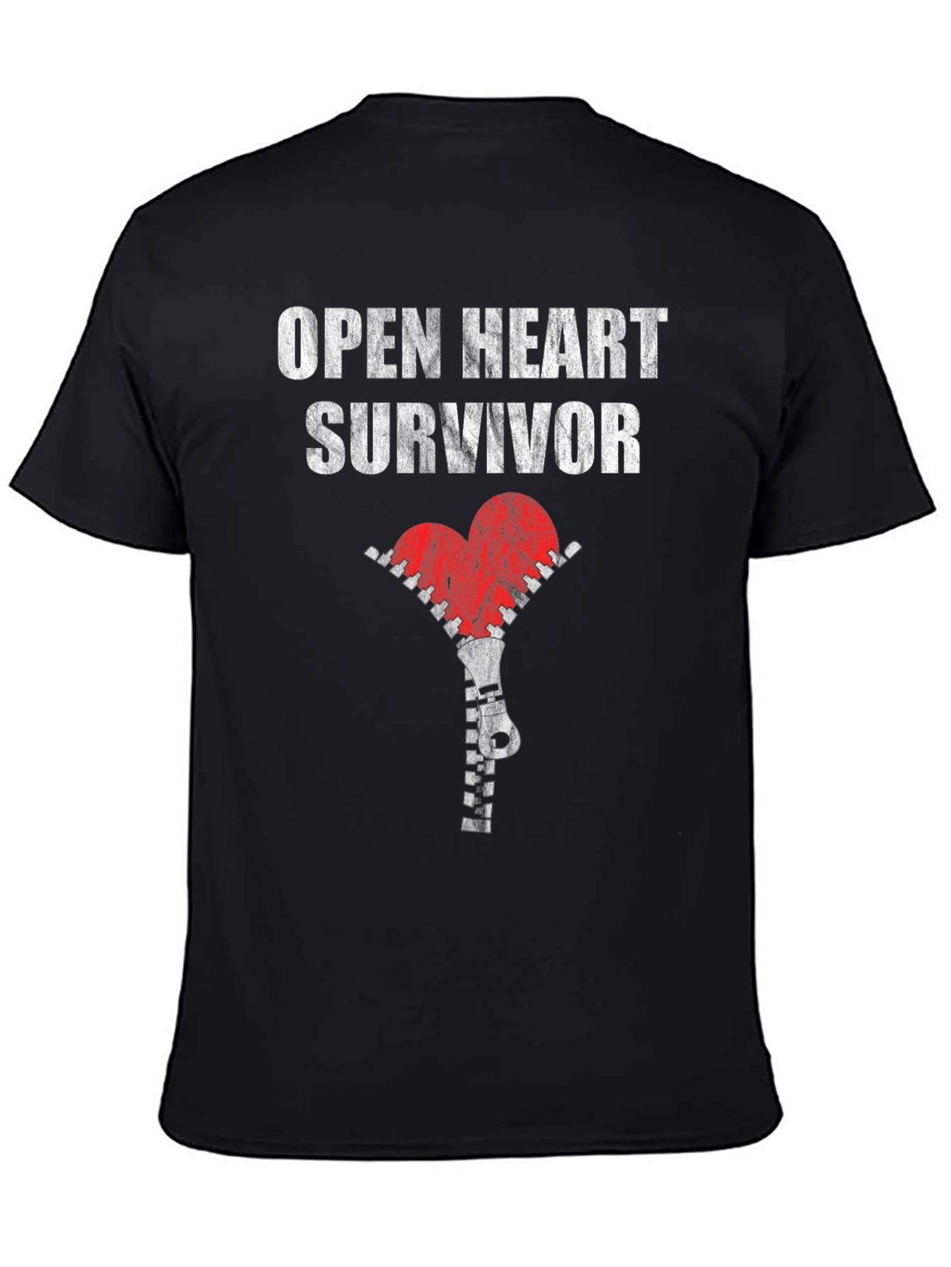 Open Heart Survivor T-Shirt with Zipper Heart Graphic