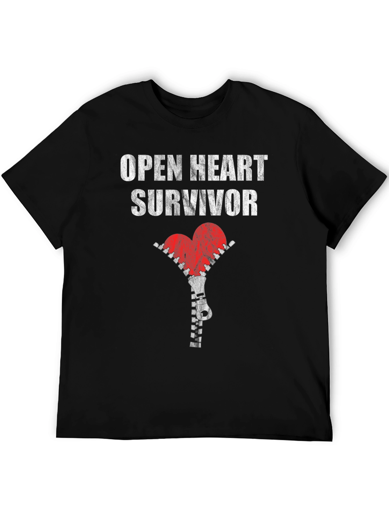 Open Heart Survivor T-Shirt with Zipper Heart Graphic