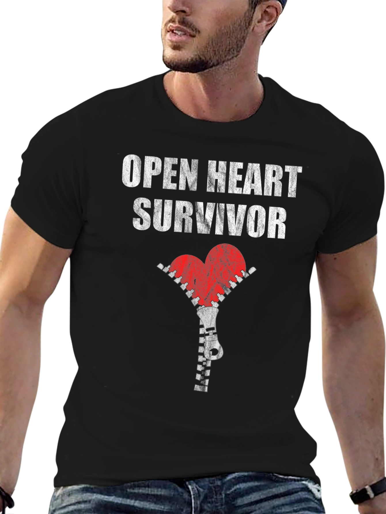 Open Heart Survivor T-Shirt with Zipper Heart Graphic