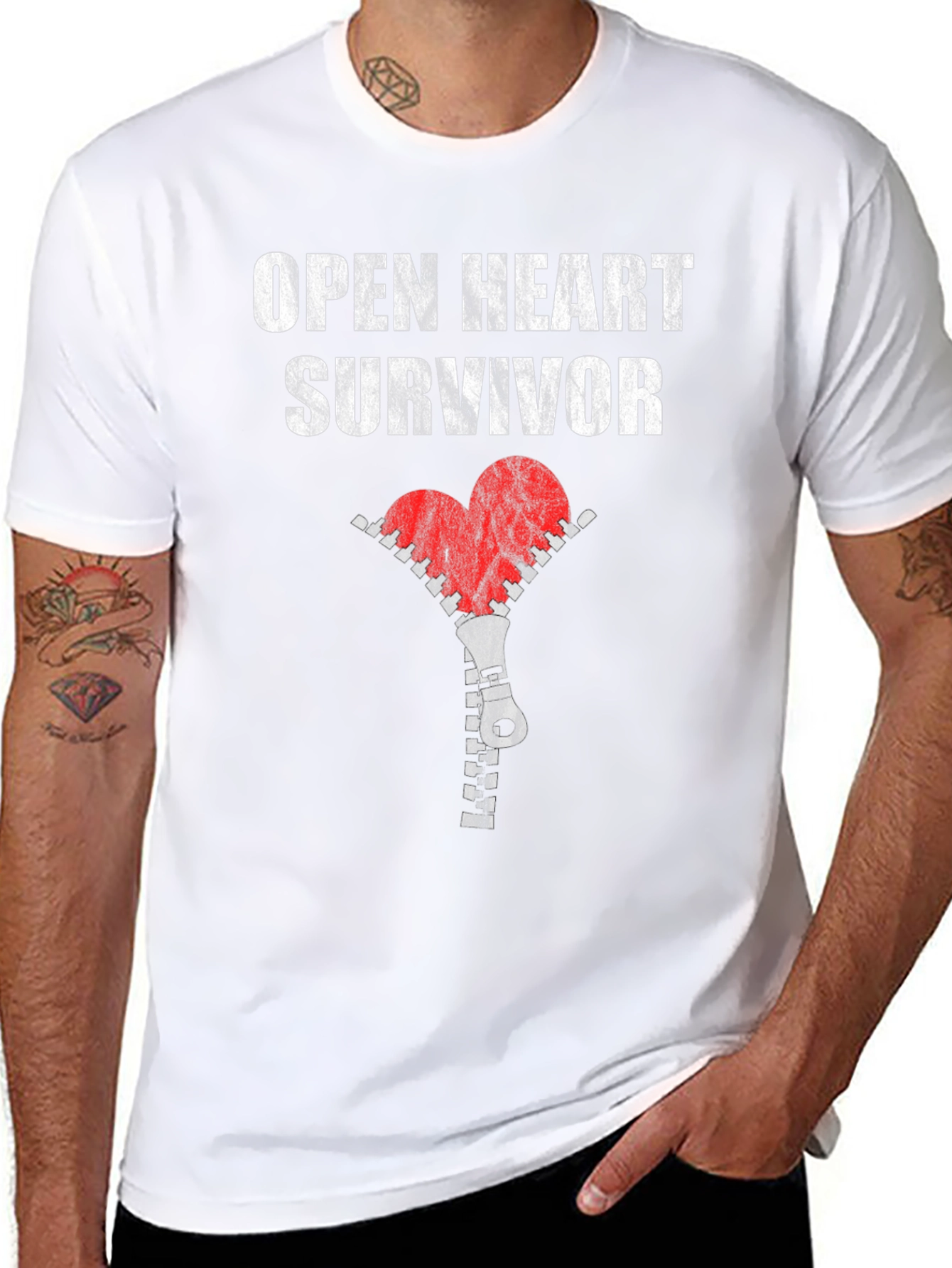 Open Heart Survivor T-Shirt with Zipper Heart Graphic