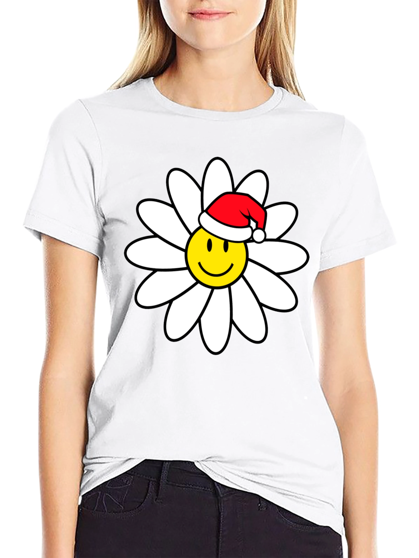 Daisy Smiley Face Santa Hat T-Shirt