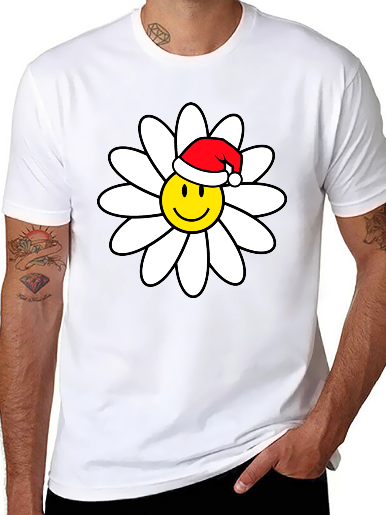 Daisy Smiley Face Santa Hat T-Shirt