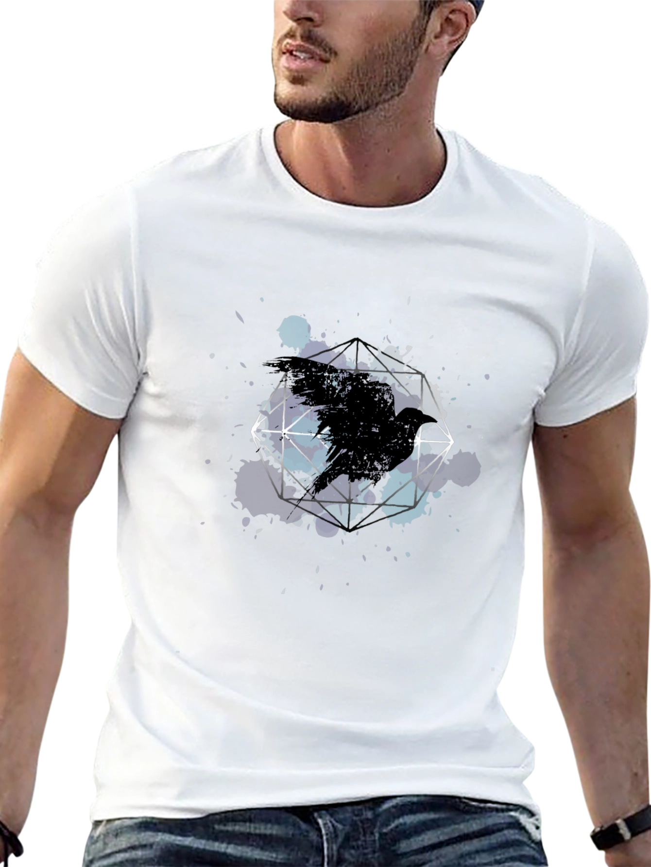 Raven Geometric Art Black T-Shirt