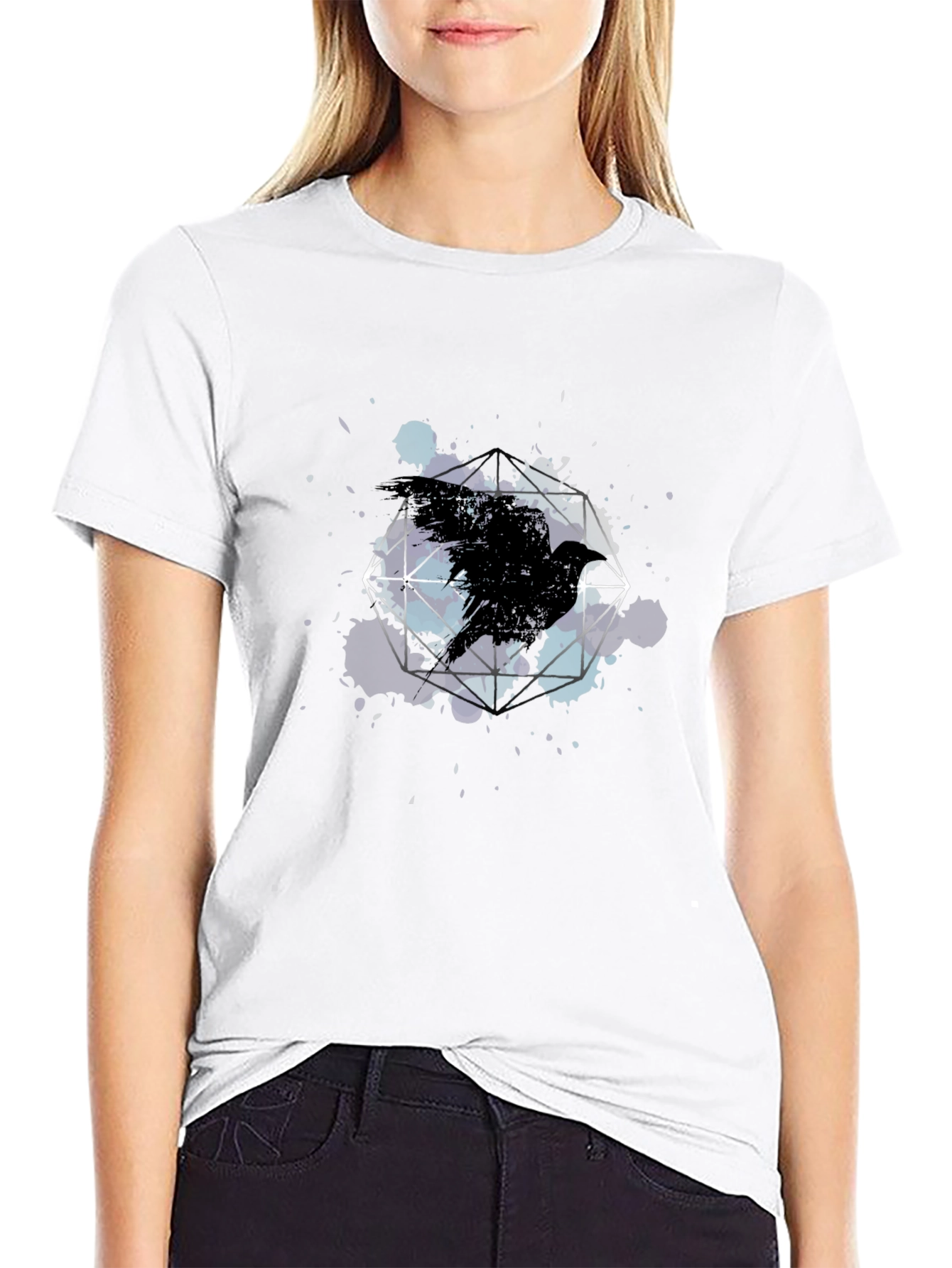Raven Geometric Art Black T-Shirt