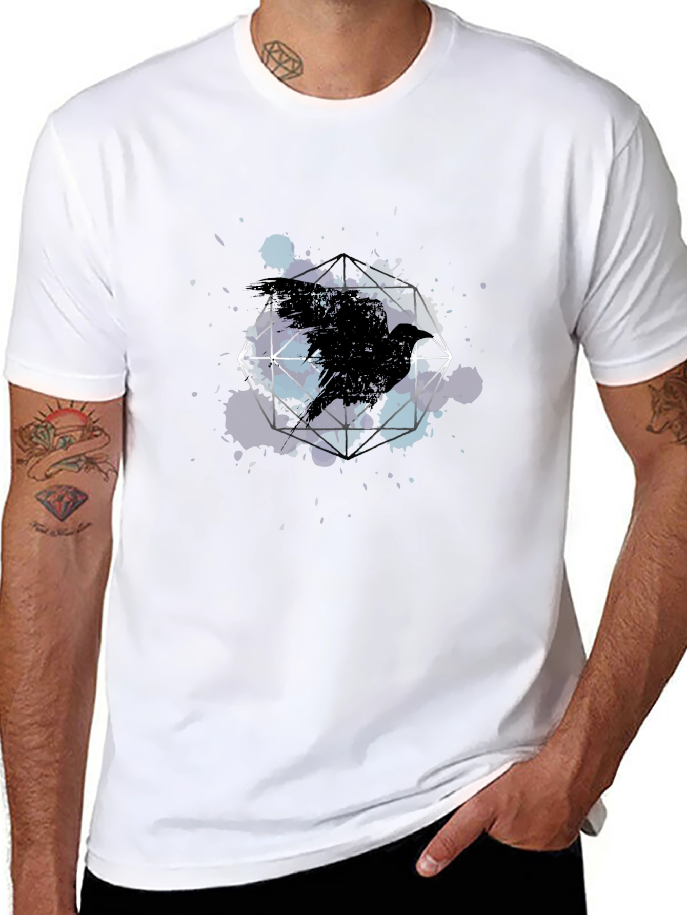 Raven Geometric Art Black T-Shirt