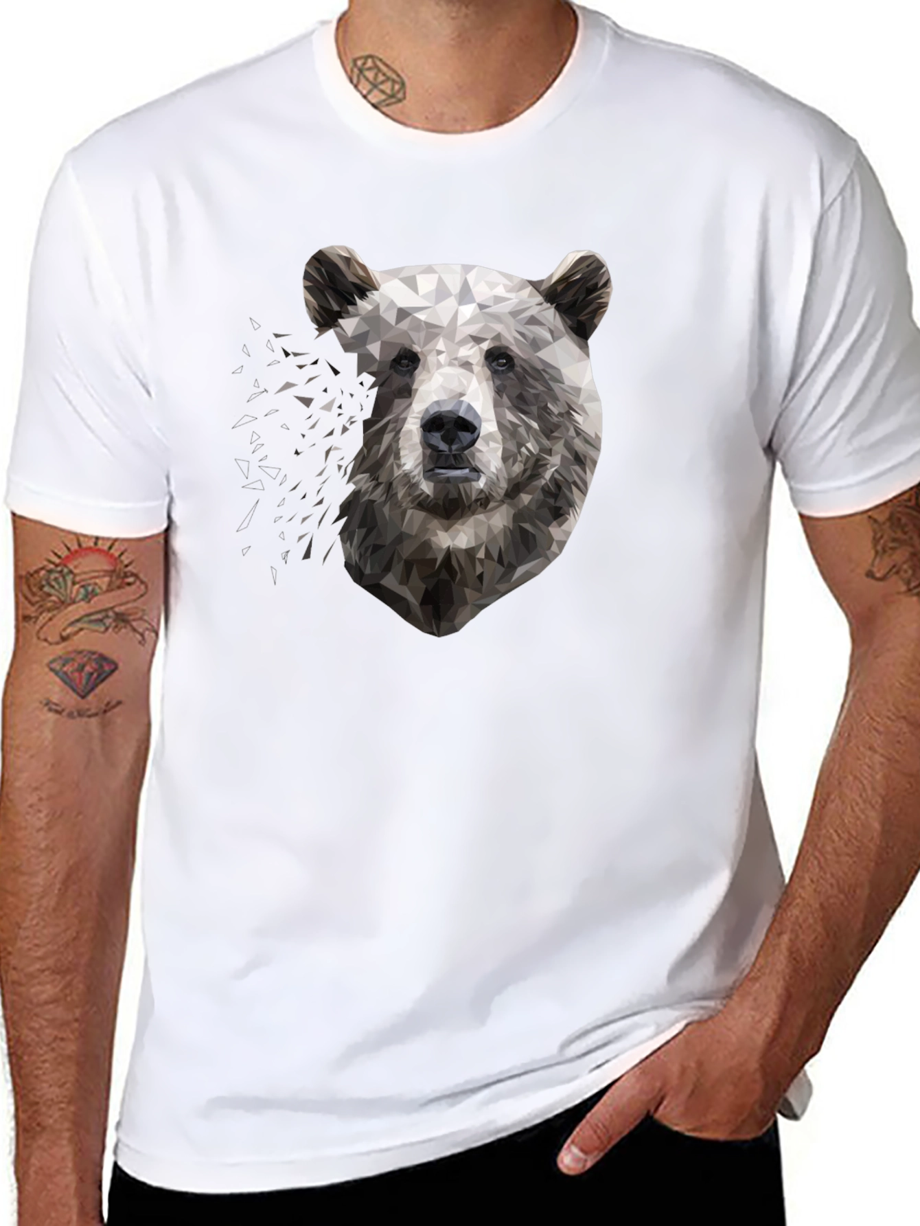 Geometric Bear Graphic Black T-Shirt